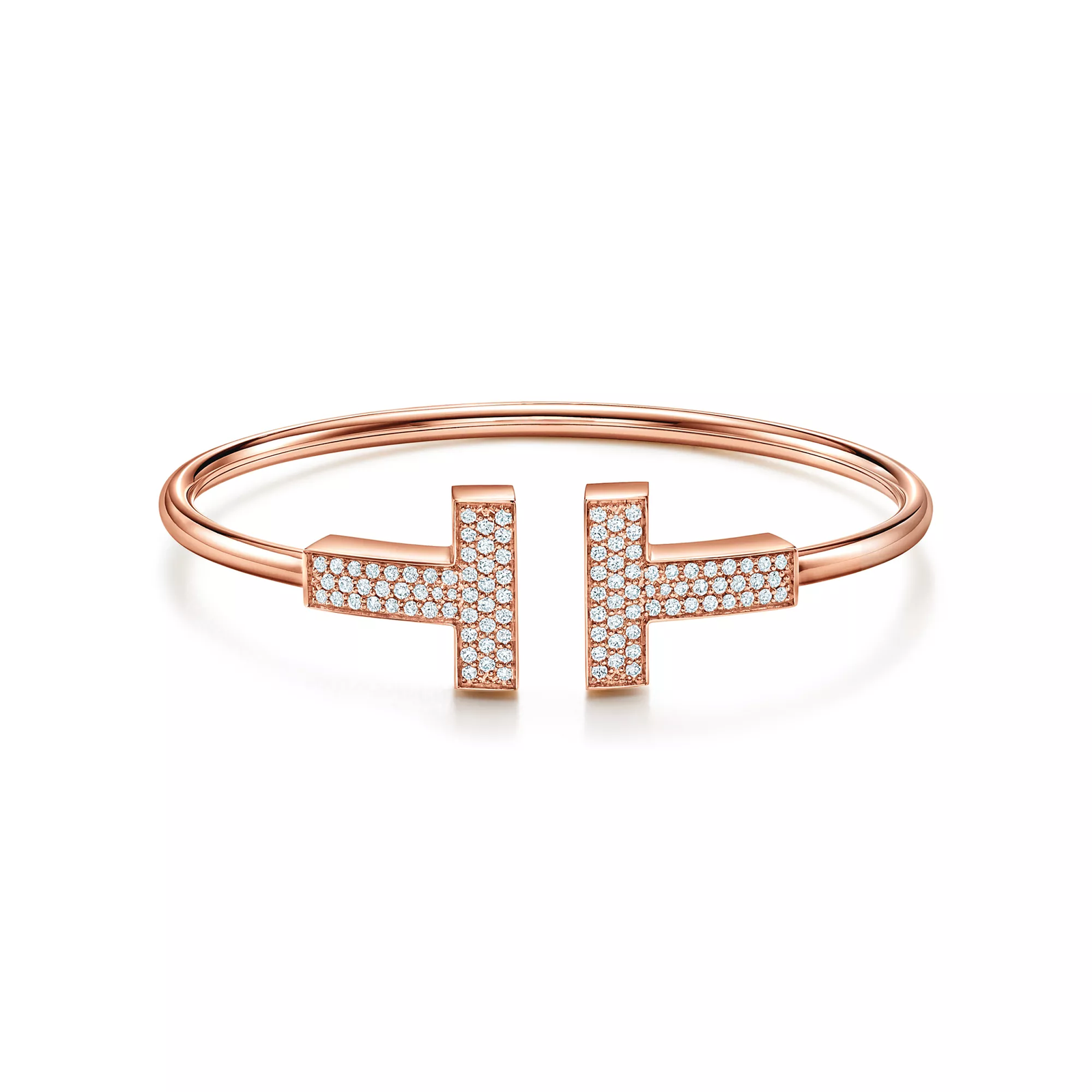 Wide Diamond Wire Bracelet in Rose Gold