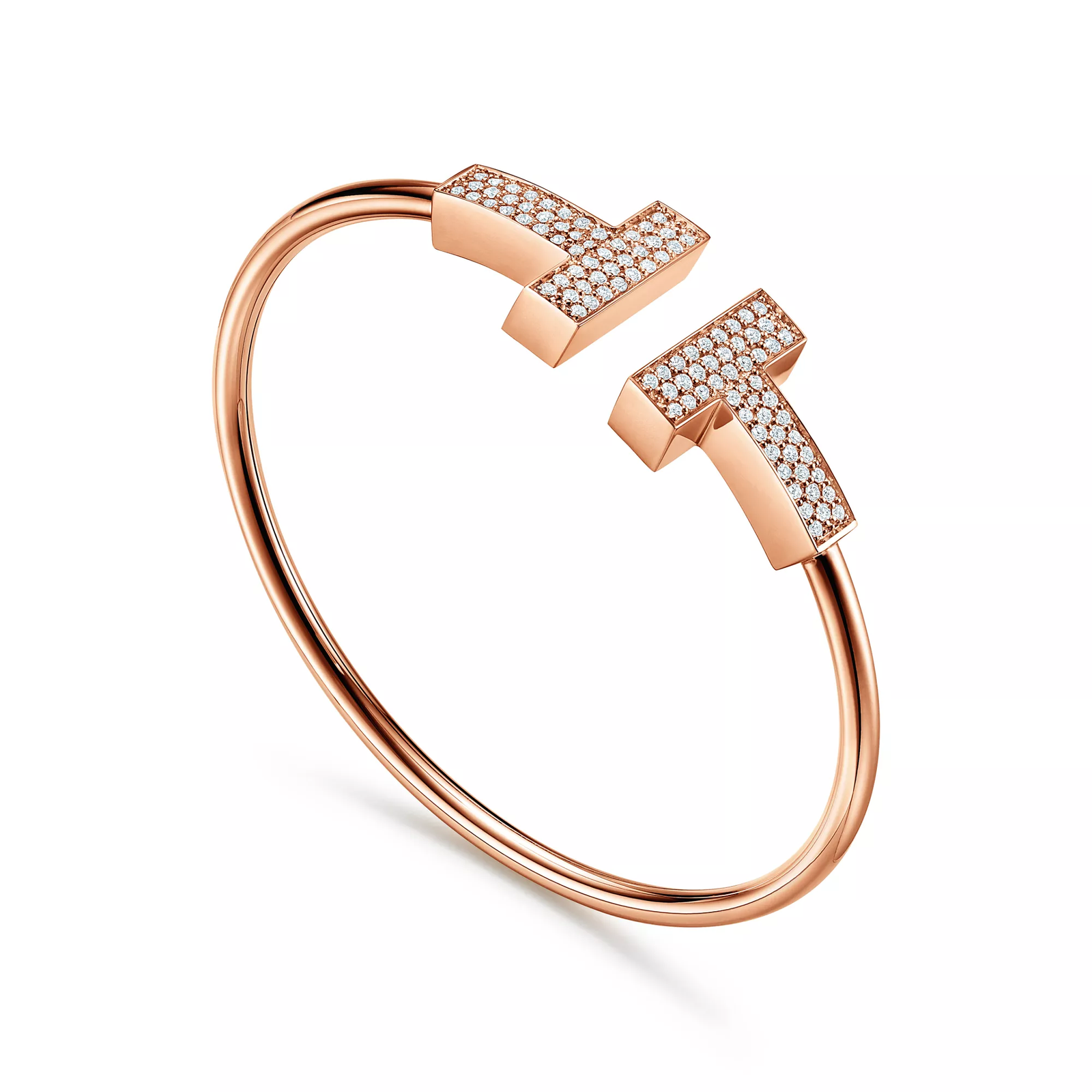 Wide Diamond Wire Bracelet in Rose Gold