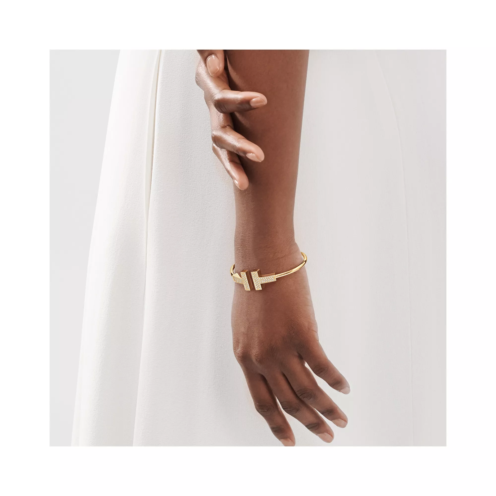 Wide Diamond Wire Bracelet in Yellow Gold