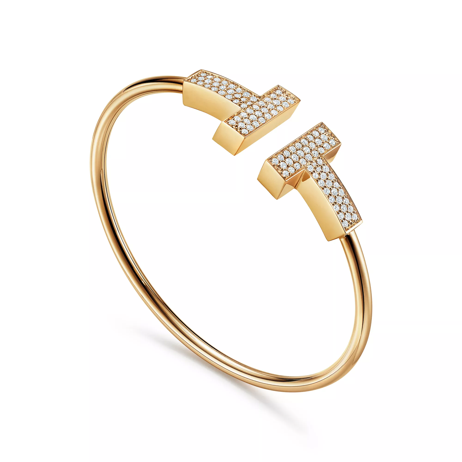 Wide Diamond Wire Bracelet in Yellow Gold