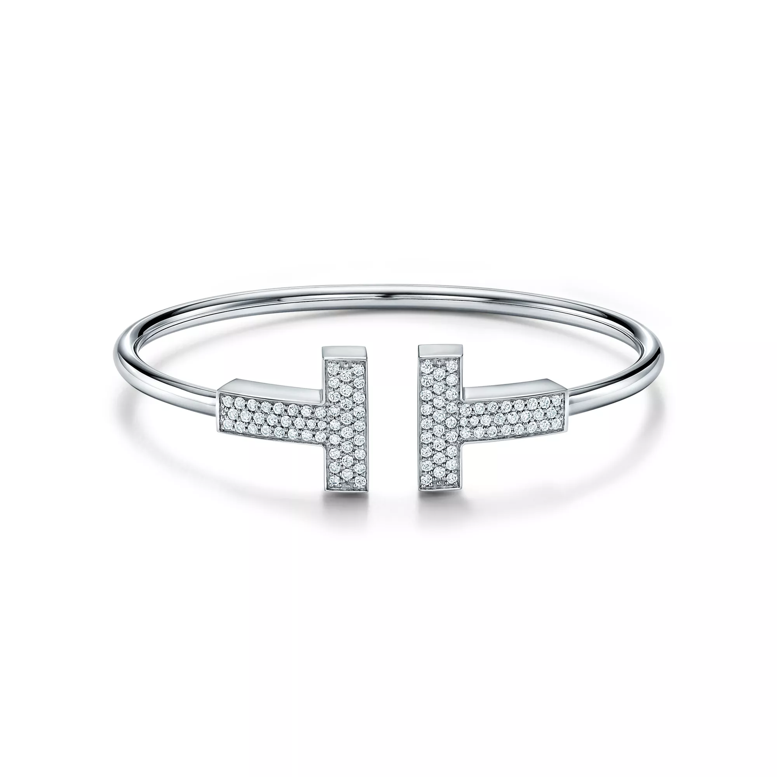 Wide Diamond Wire Bracelet in White Gold
