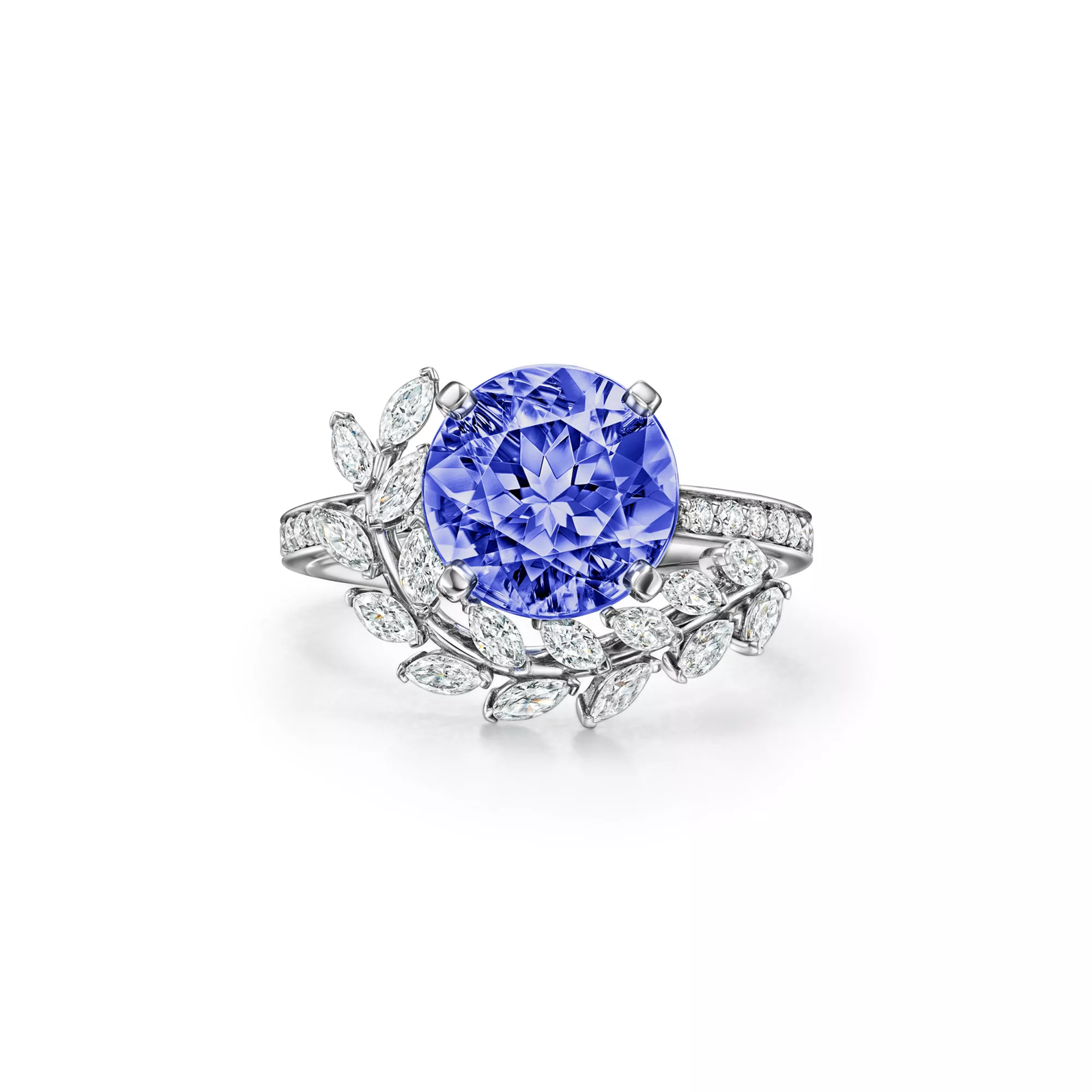 Vine Ring in Platinum with a Tanzanite and Diamonds