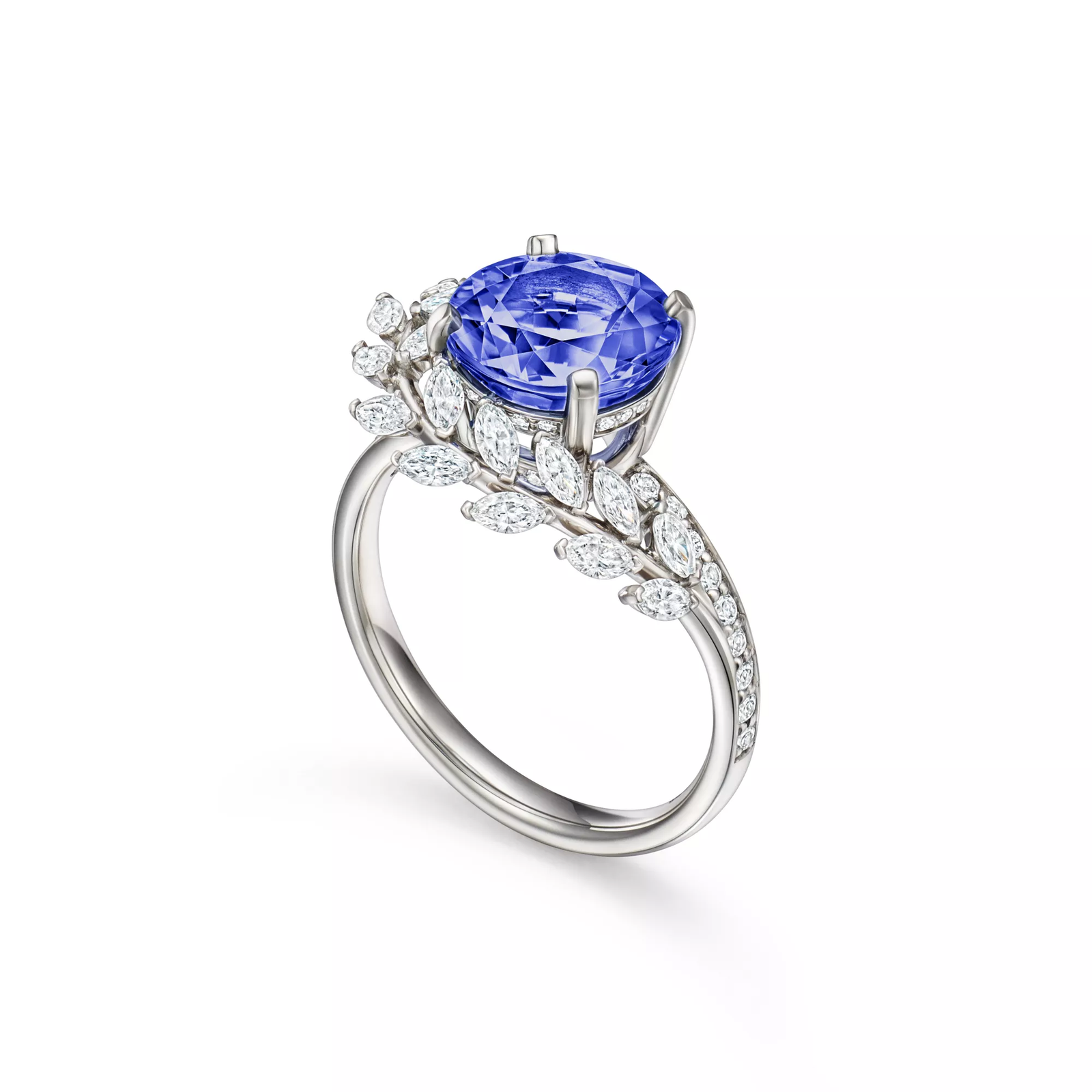Vine Ring in Platinum with a Tanzanite and Diamonds