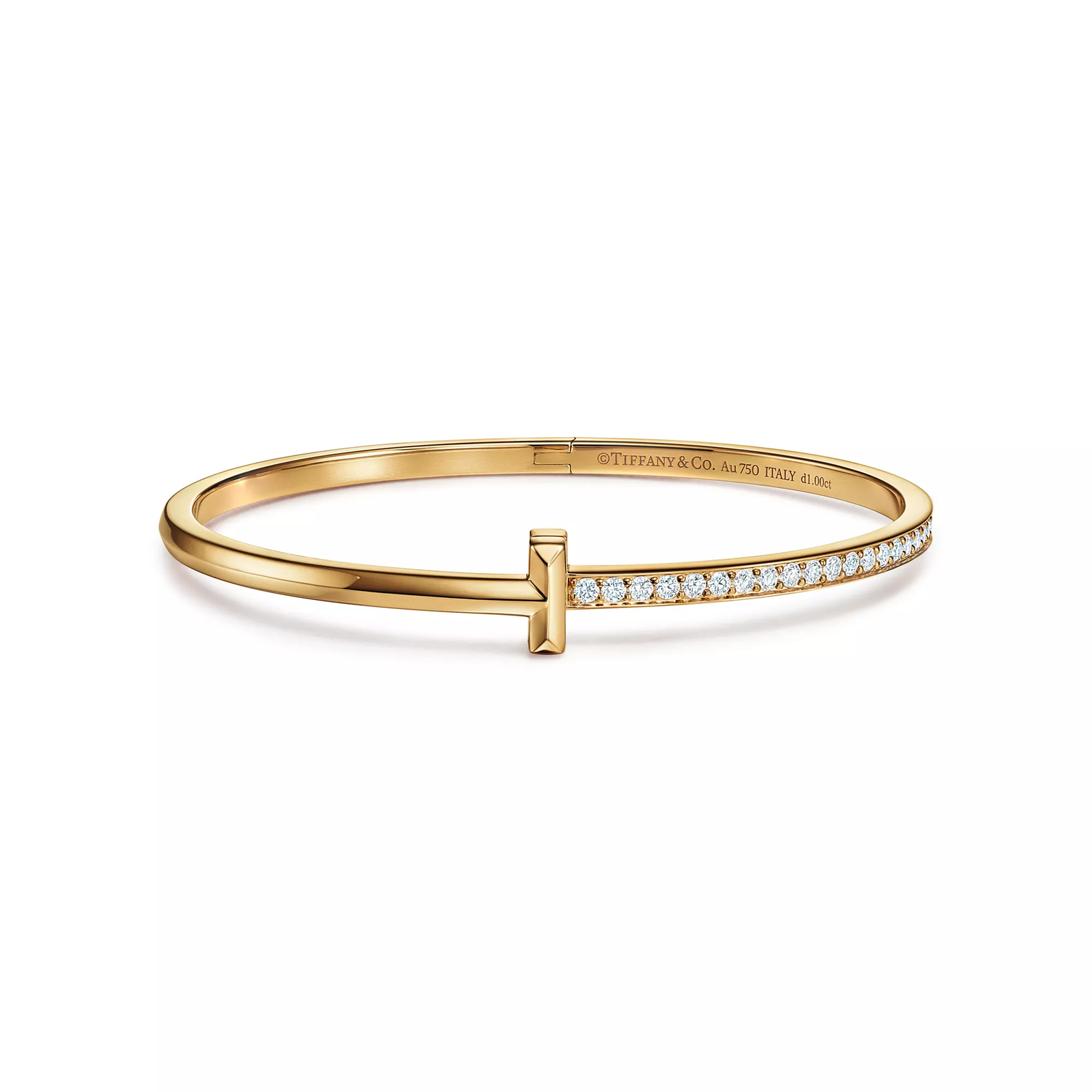 T1 Narrow Diamond Hinged Bangle in Yellow Gold