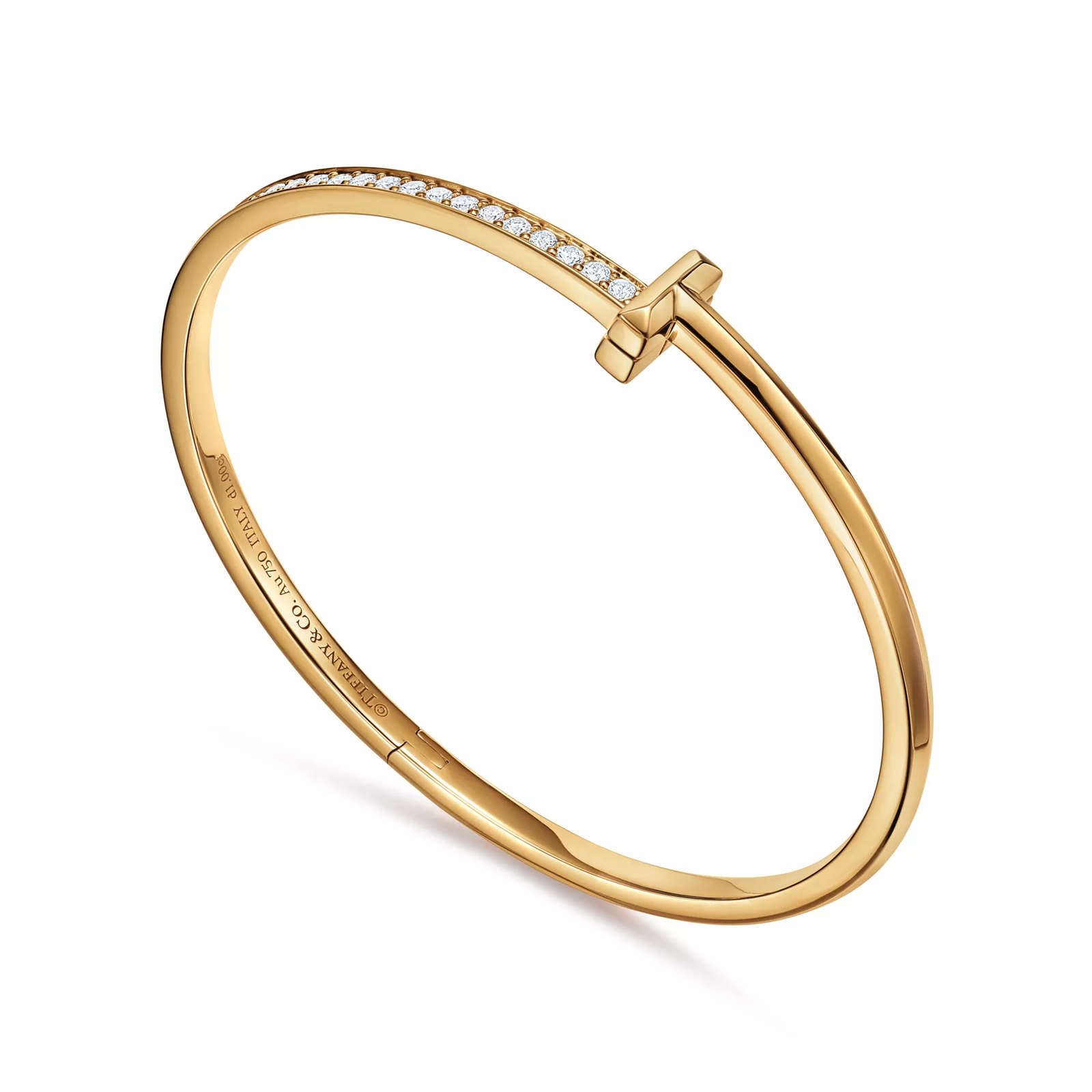 T1 Narrow Diamond Hinged Bangle in Yellow Gold