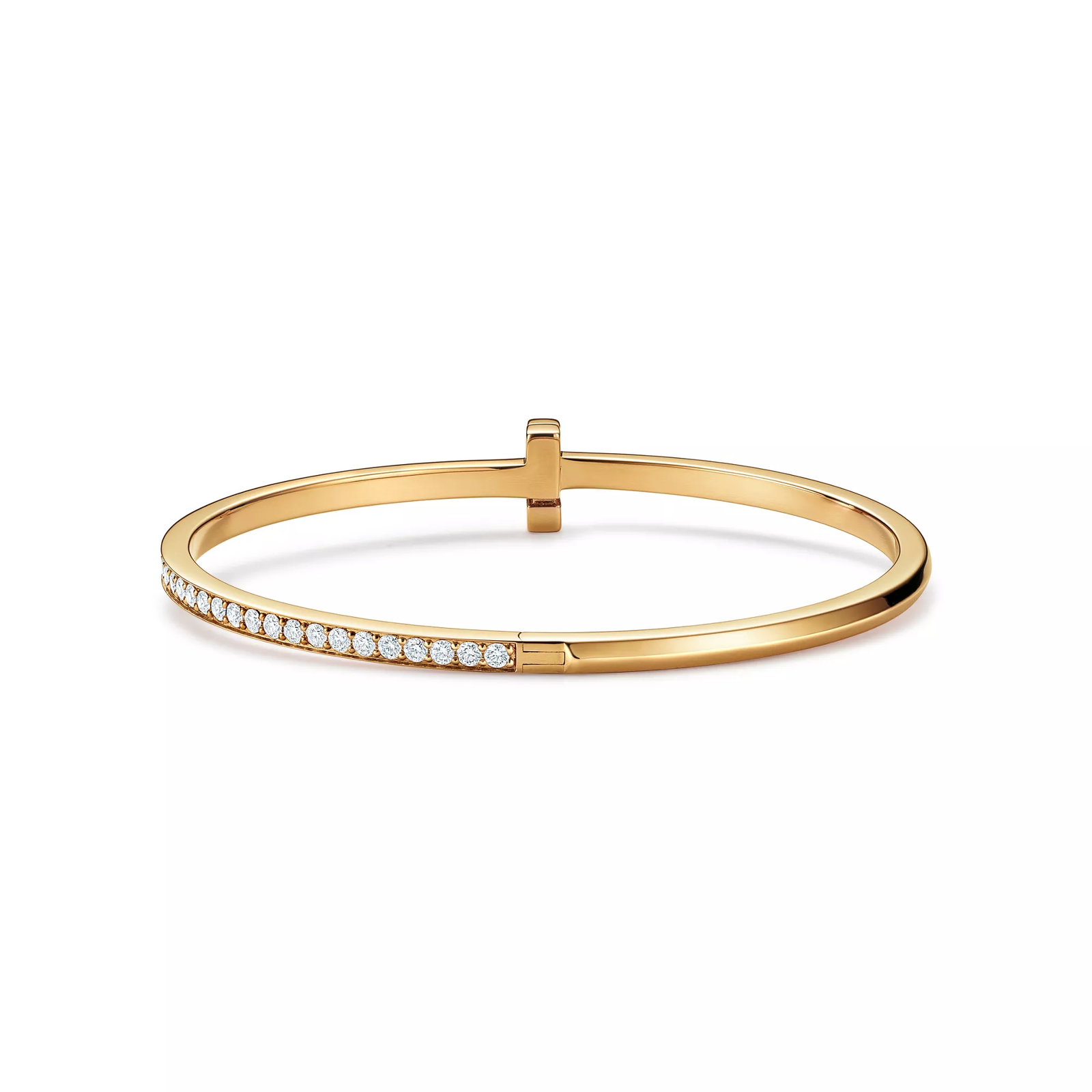T1 Narrow Diamond Hinged Bangle in Yellow Gold