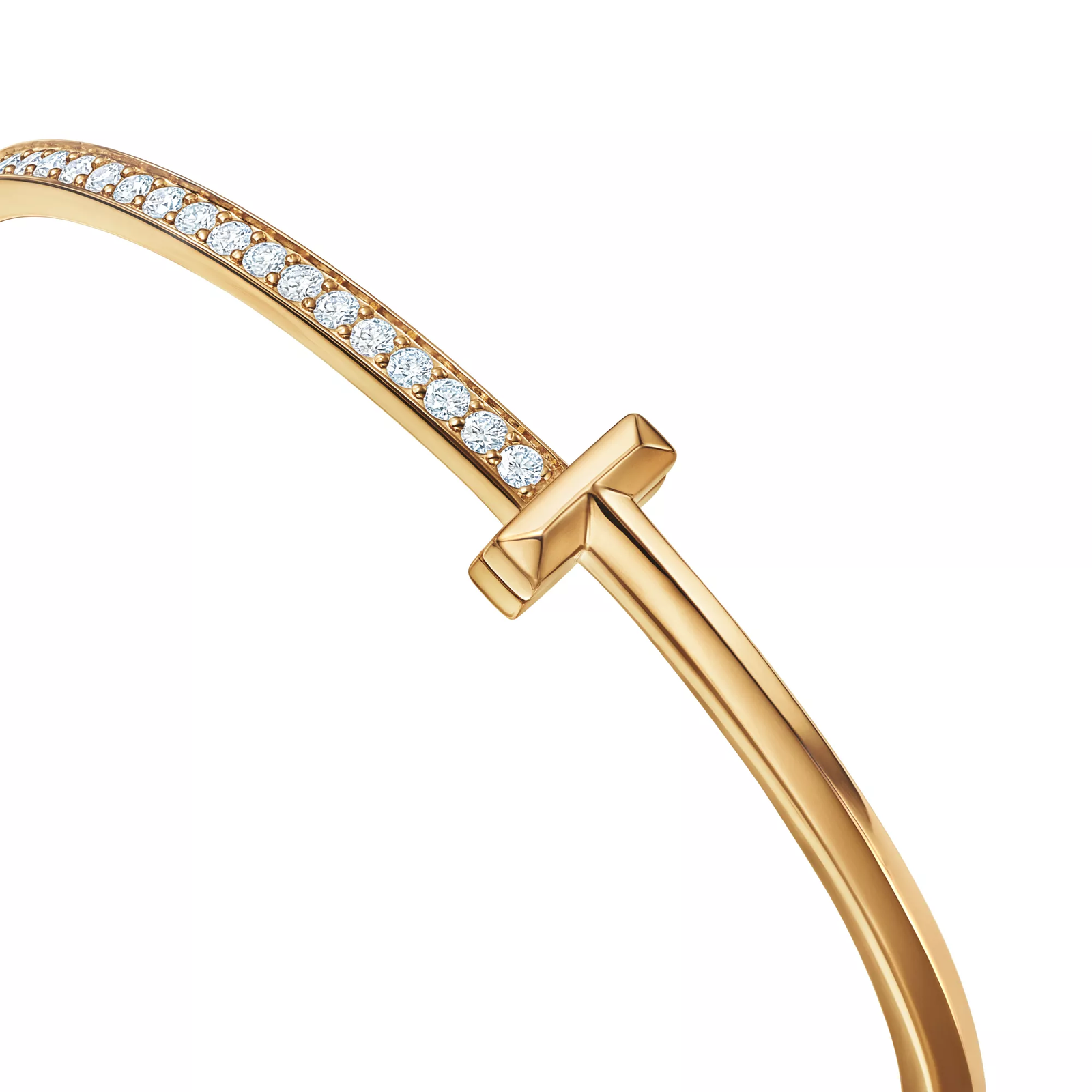 T1 Narrow Diamond Hinged Bangle in Yellow Gold