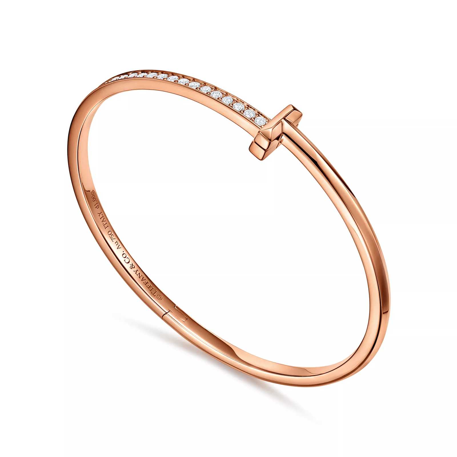 T1 Narrow Diamond Hinged Bangle in Rose Gold