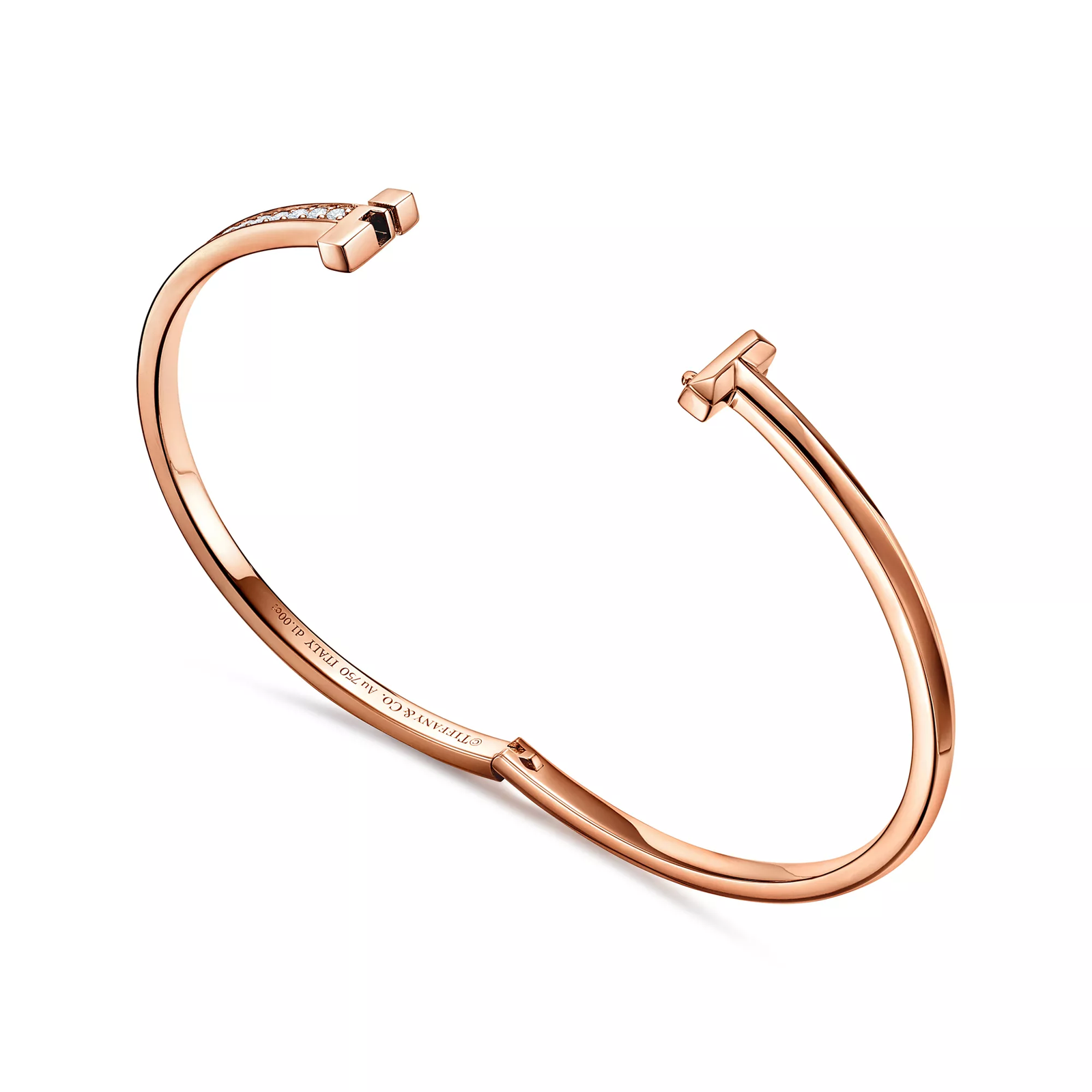 T1 Narrow Diamond Hinged Bangle in Rose Gold