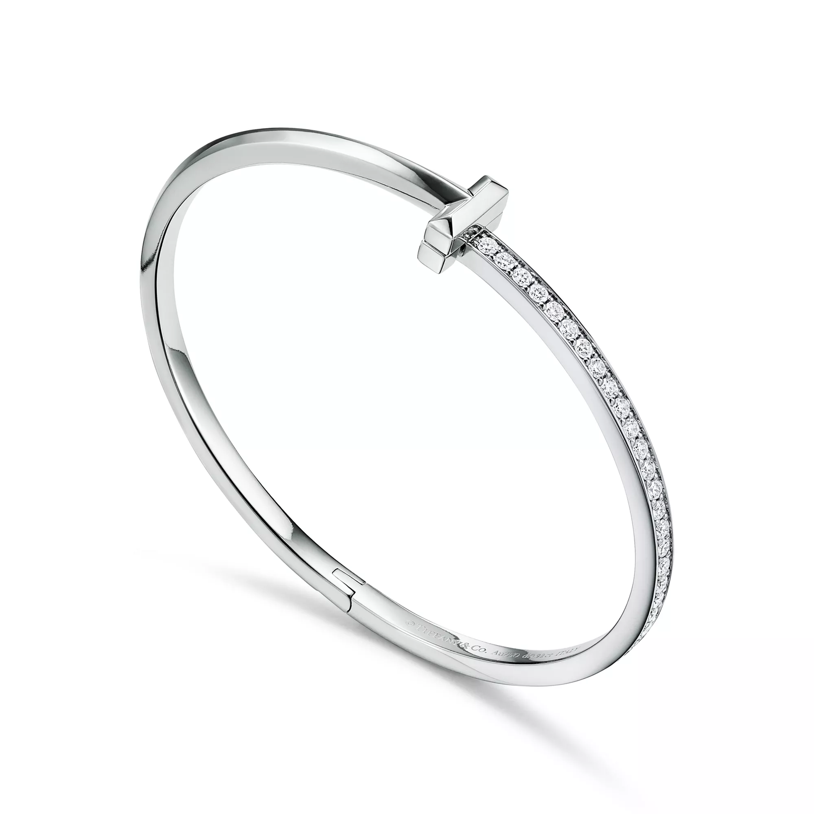 T1 Narrow Diamond Hinged Bangle in White Gold