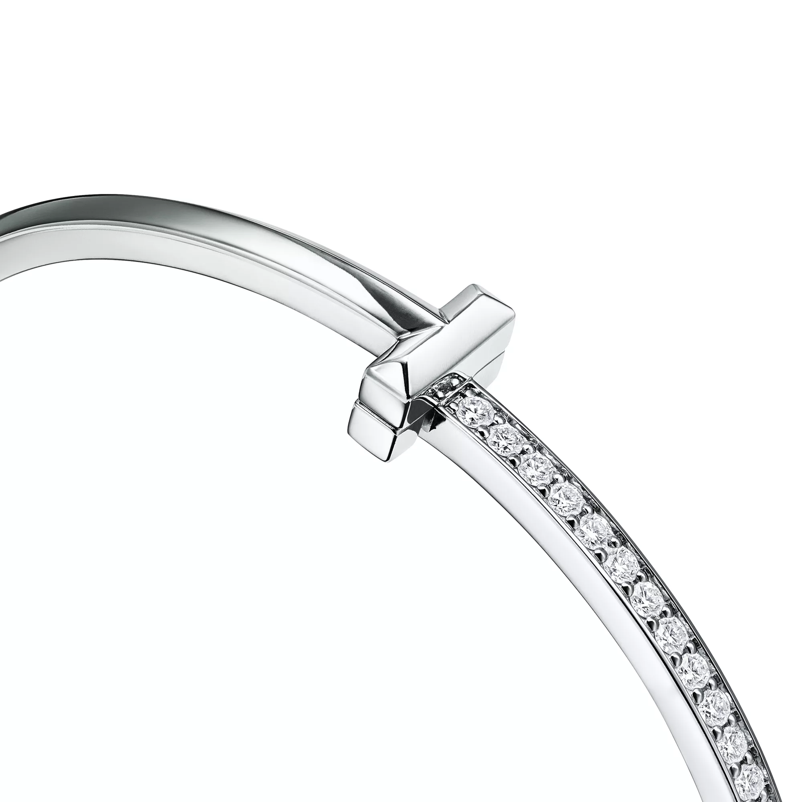 T1 Narrow Diamond Hinged Bangle in White Gold