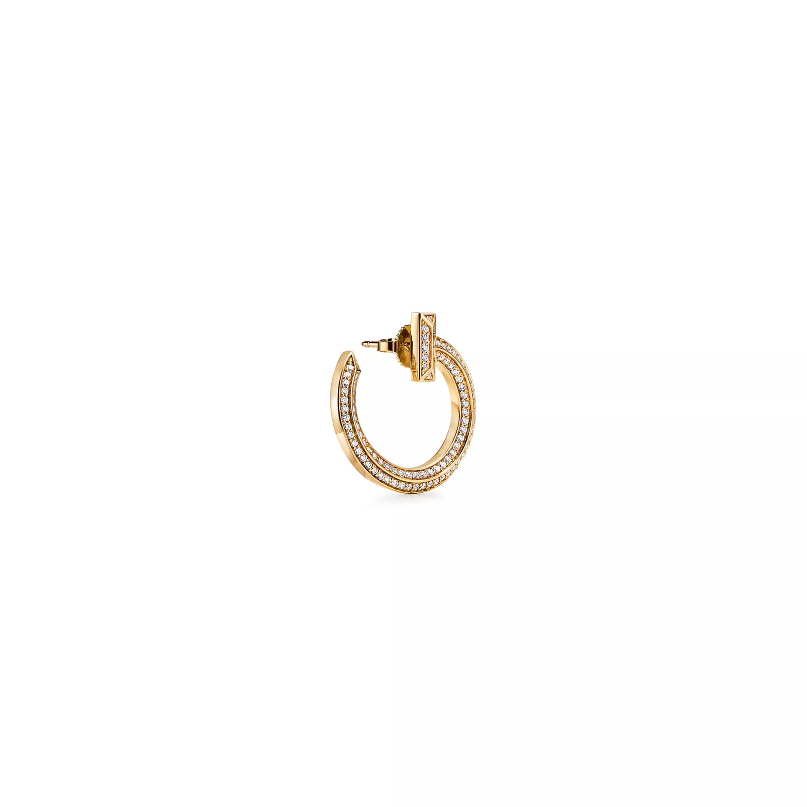 T1 Open Hoop Earrings in Gold with Diamonds