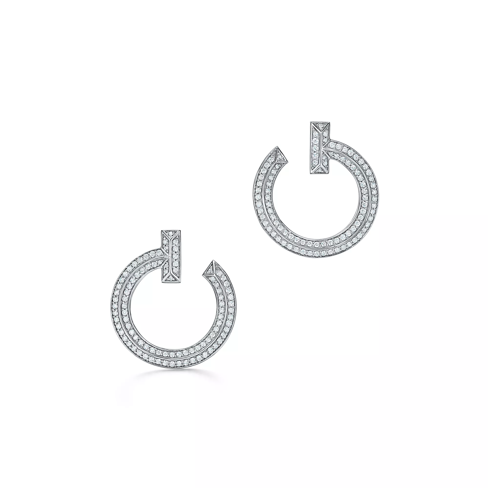 T1 Open Hoop Earrings in White Gold with Diamonds