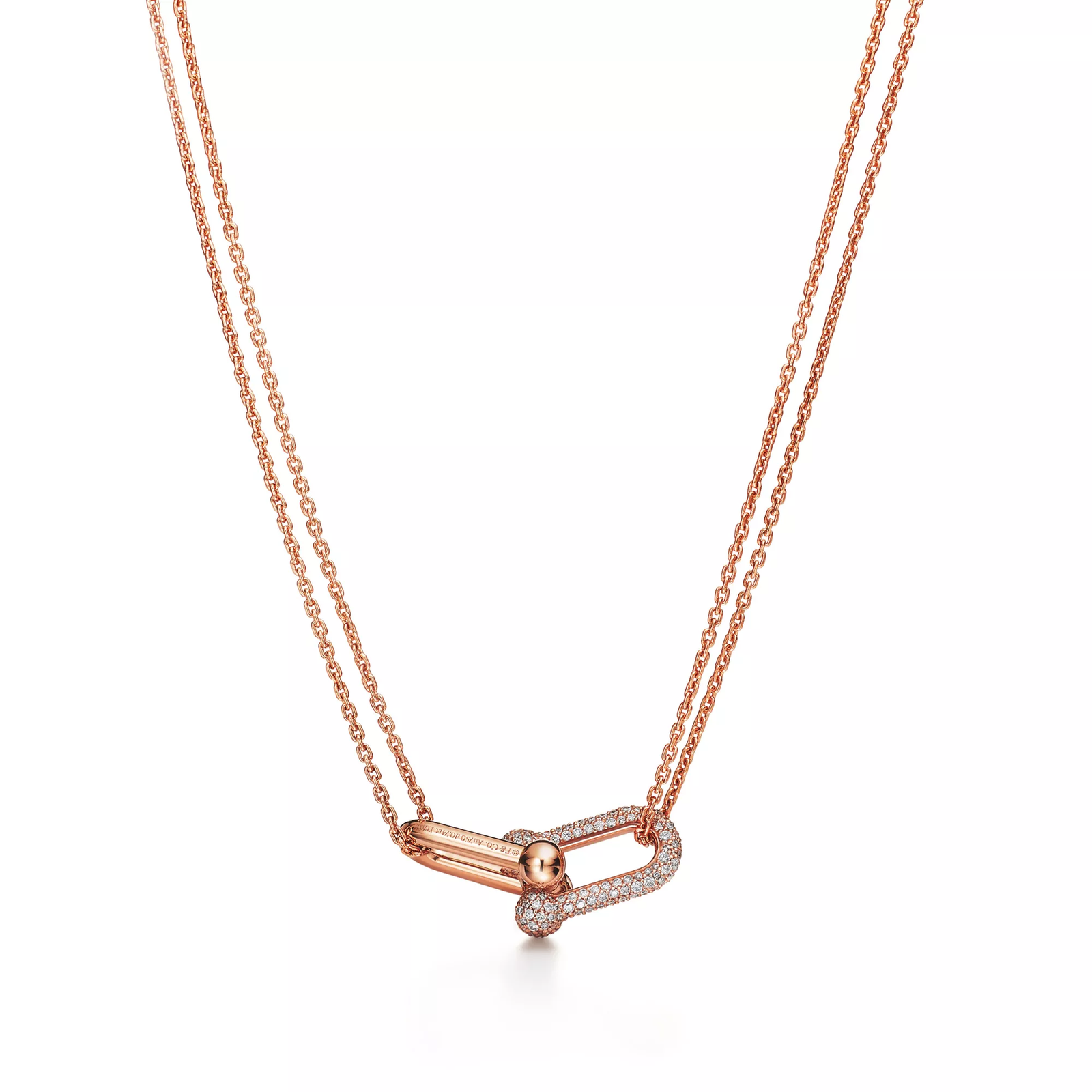 Large Double Link Pendant in Rose Gold with Pave Diamonds