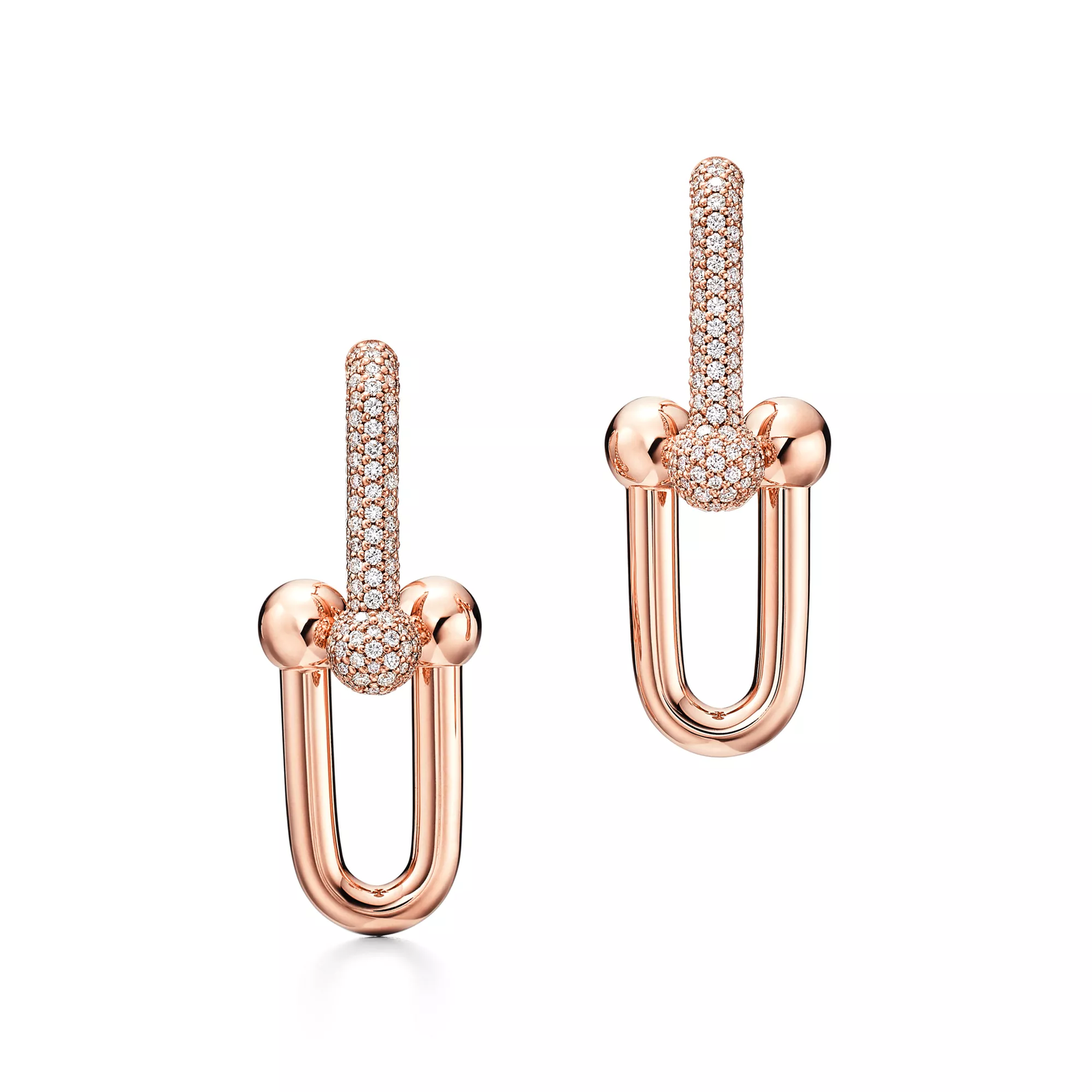 Large Link Earrings in Rose Gold with Pave Diamonds