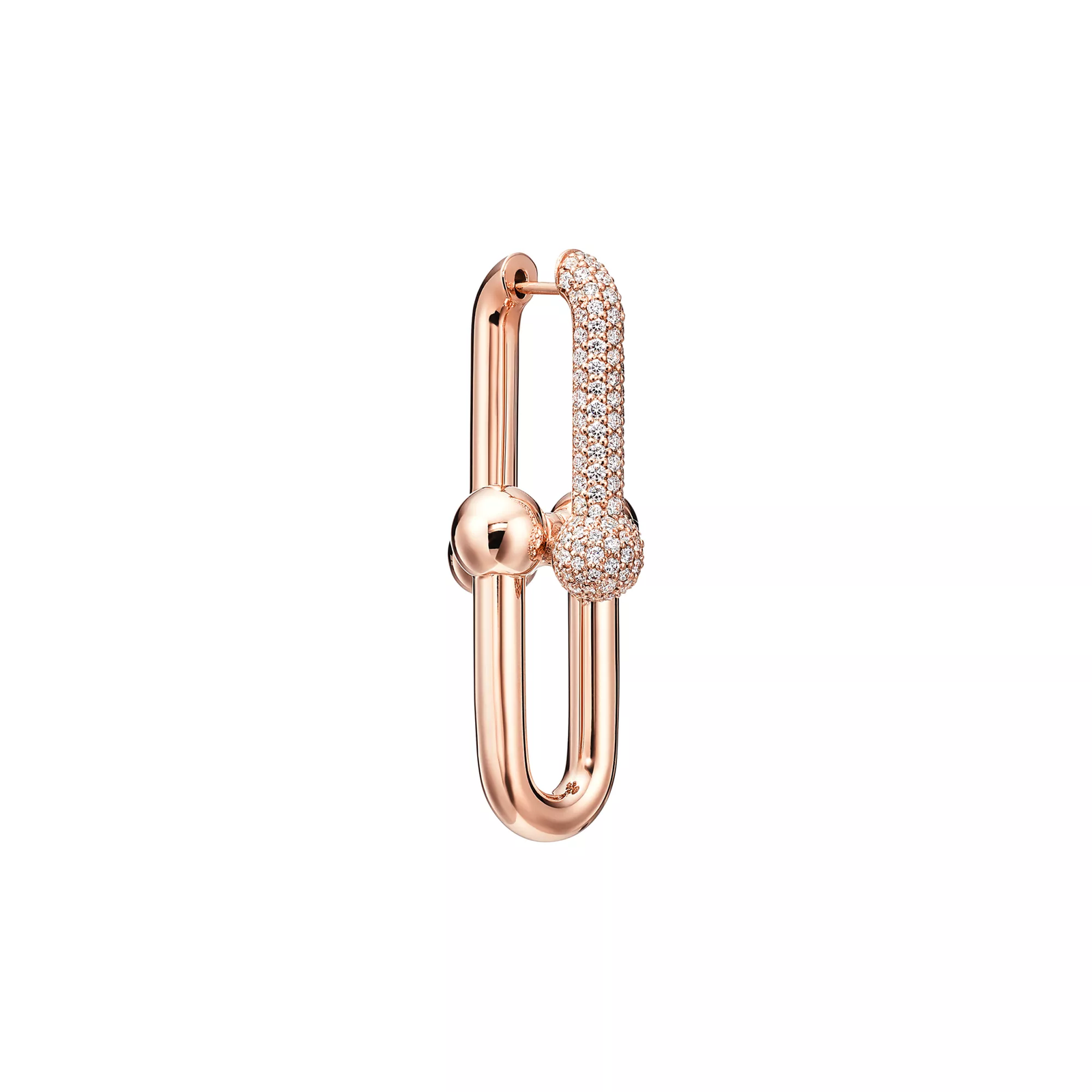 Large Link Earrings in Rose Gold with Pave Diamonds
