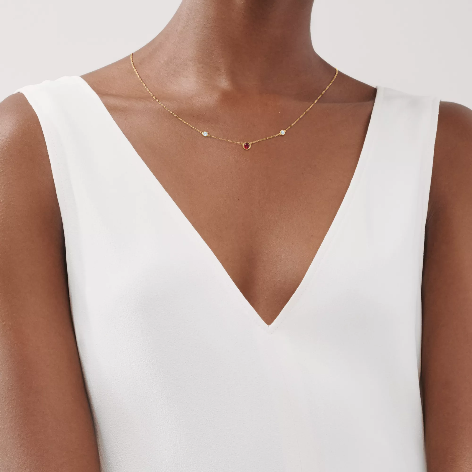 Color by the Yard Necklace in Gold with a Ruby and Diamonds