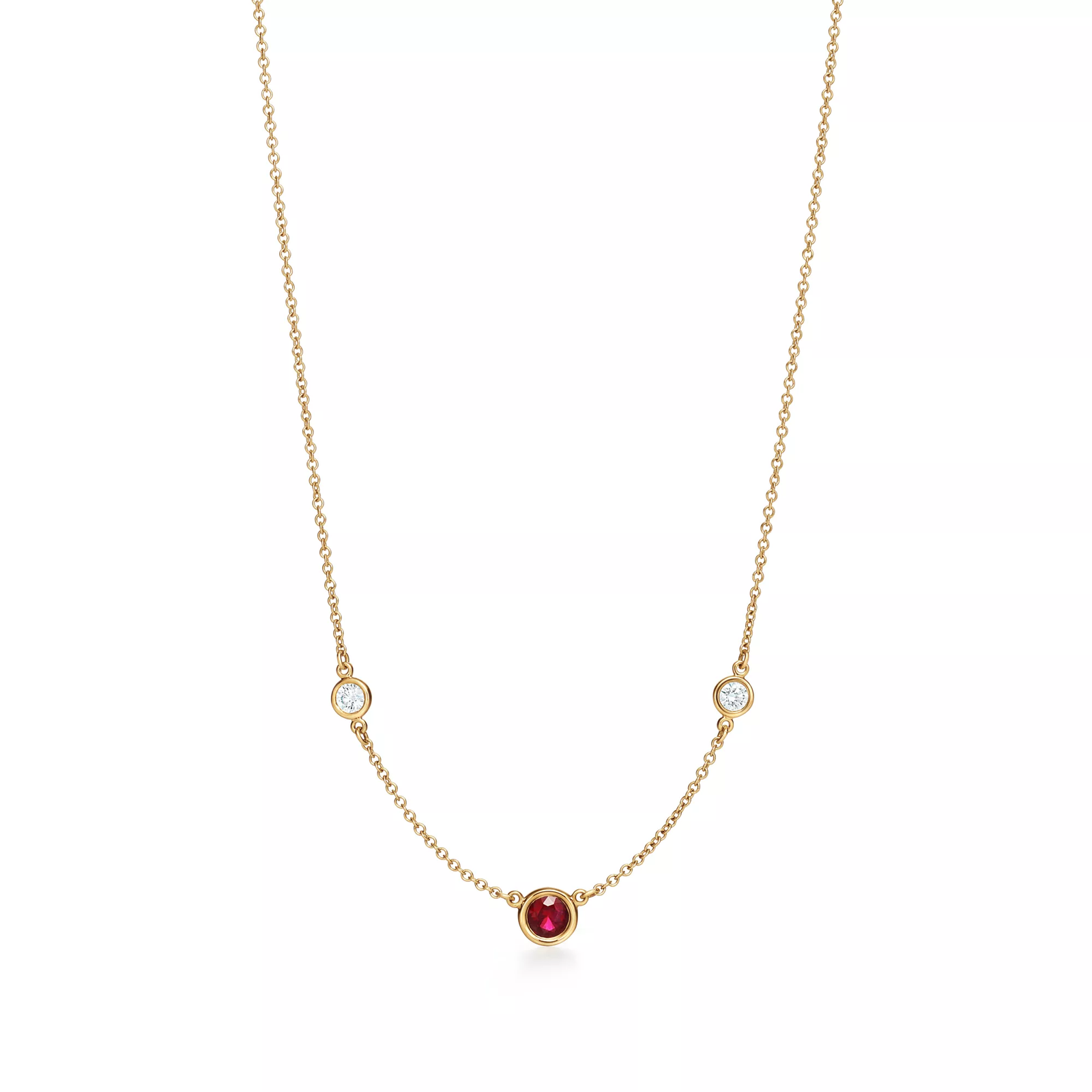 Color by the Yard Necklace in Gold with a Ruby and Diamonds