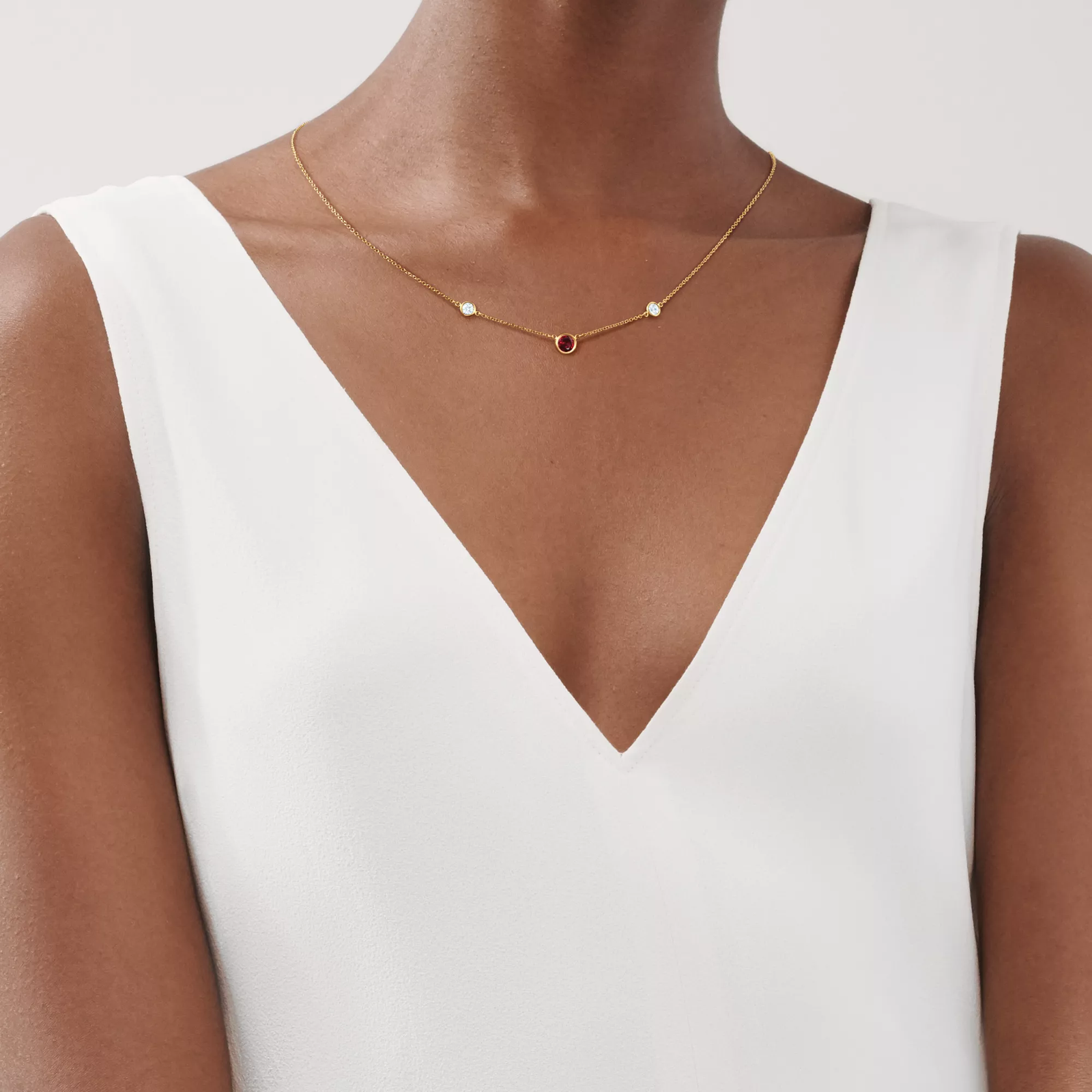 Color by the Yard Necklace in Gold with a Ruby and Diamonds