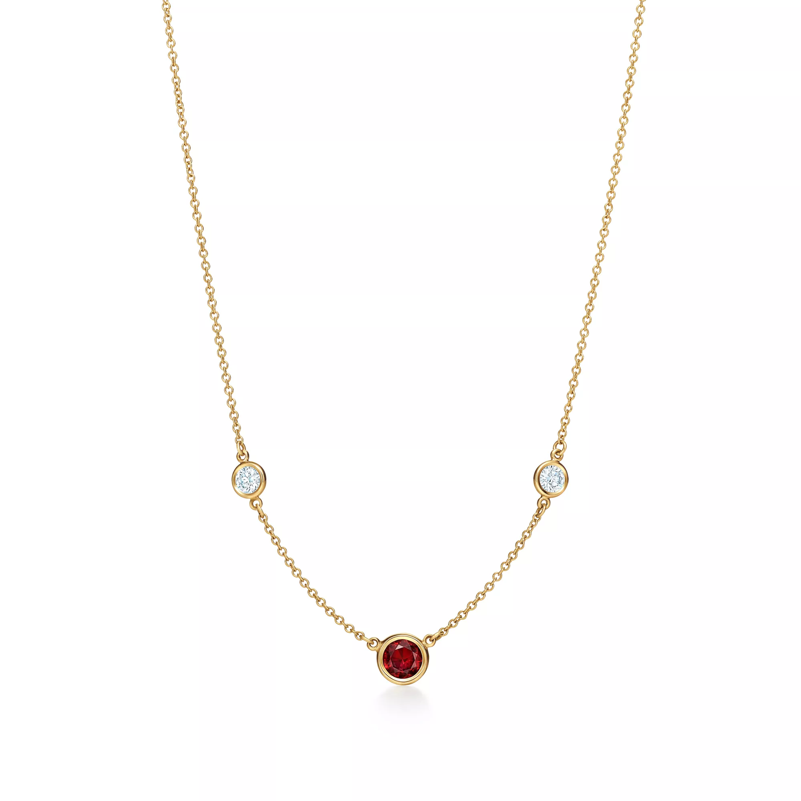 Color by the Yard Necklace in Gold with a Ruby and Diamonds
