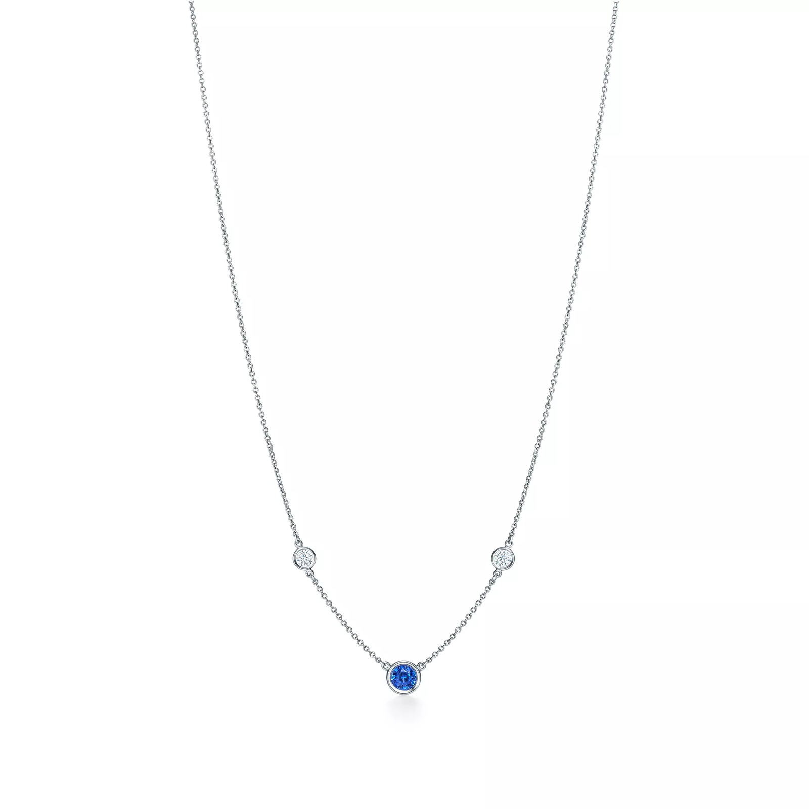 Color by the Yard Necklace in Platinum with a Sapphire and Diamonds