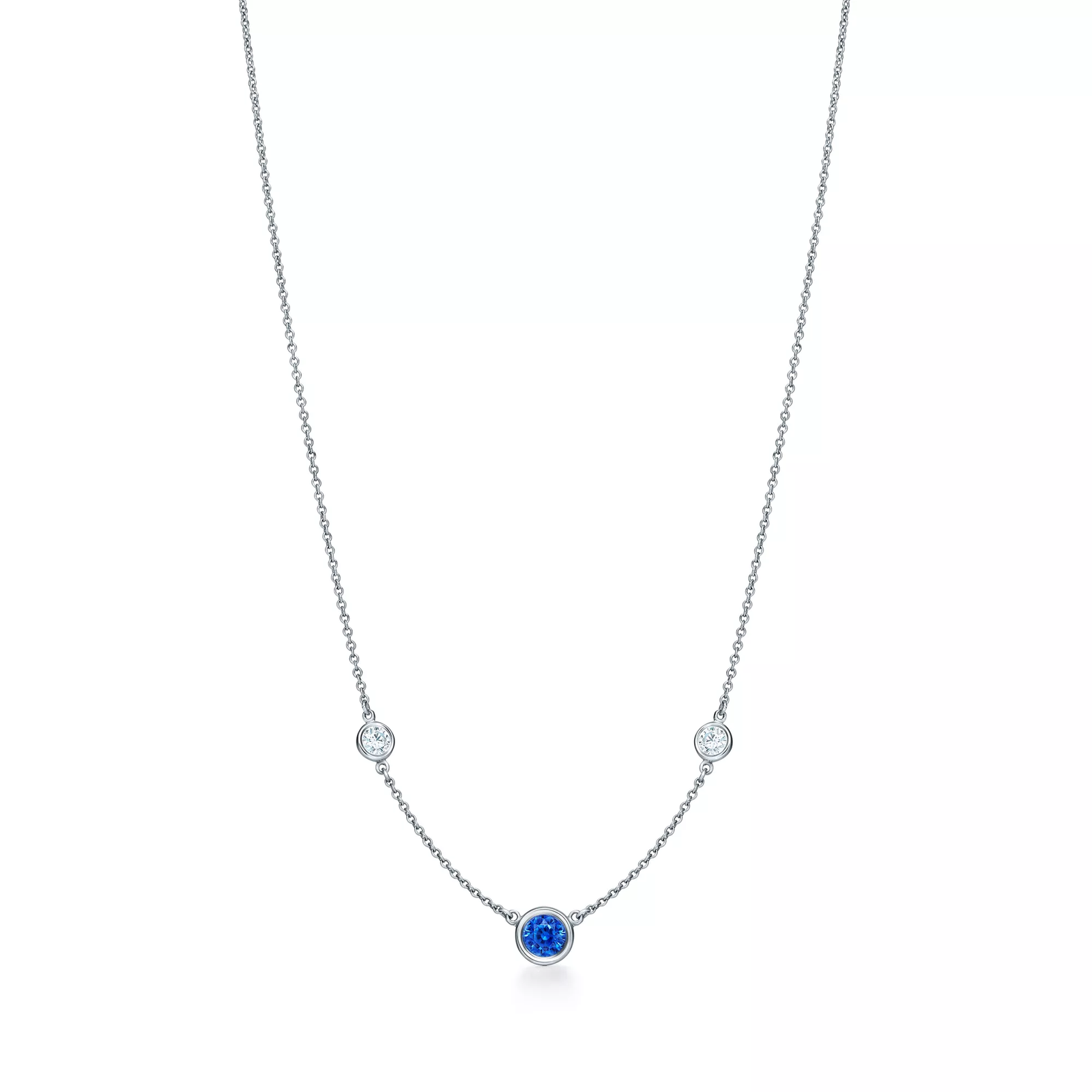 Color by the Yard Necklace in Platinum with a Sapphire and Diamonds