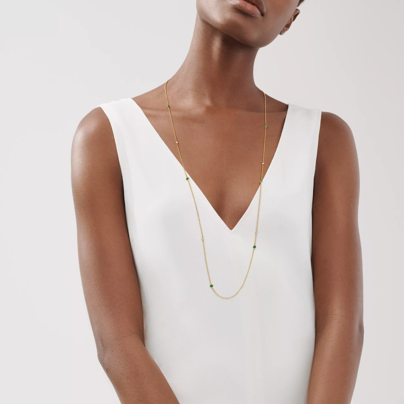 Color by the Yard Sprinkle Necklace in Gold with Emeralds and Diamonds