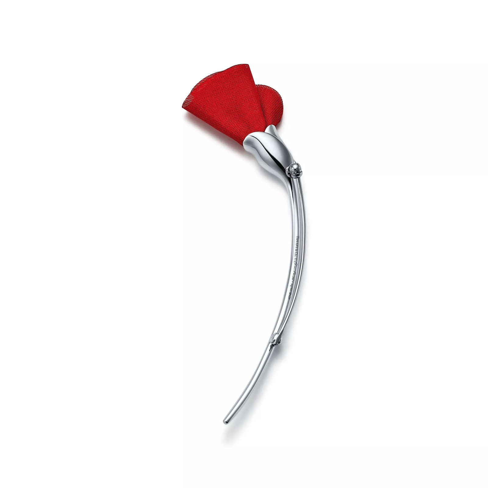 Amapola Brooch in Sterling Silver with Red Silk