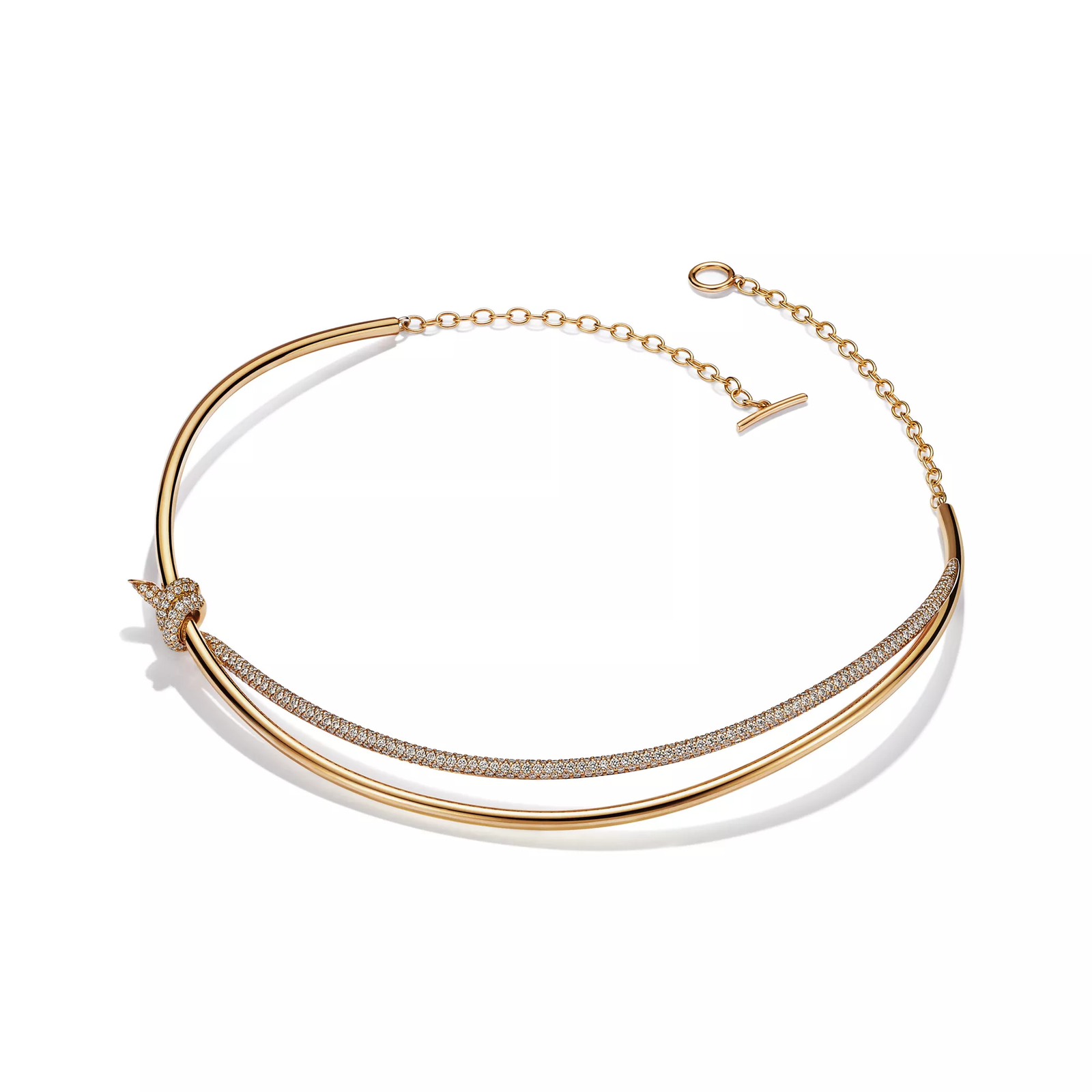 Double Row Necklace in Yellow Gold with Diamonds