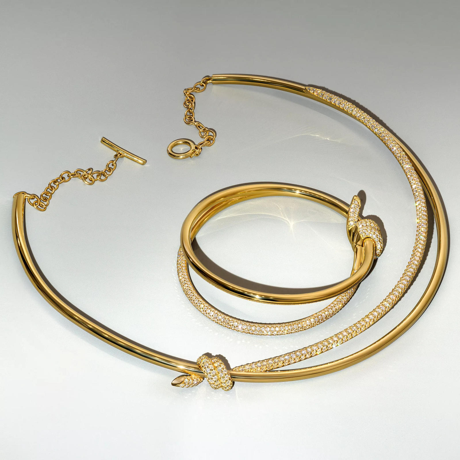 Double Row Necklace in Yellow Gold with Diamonds