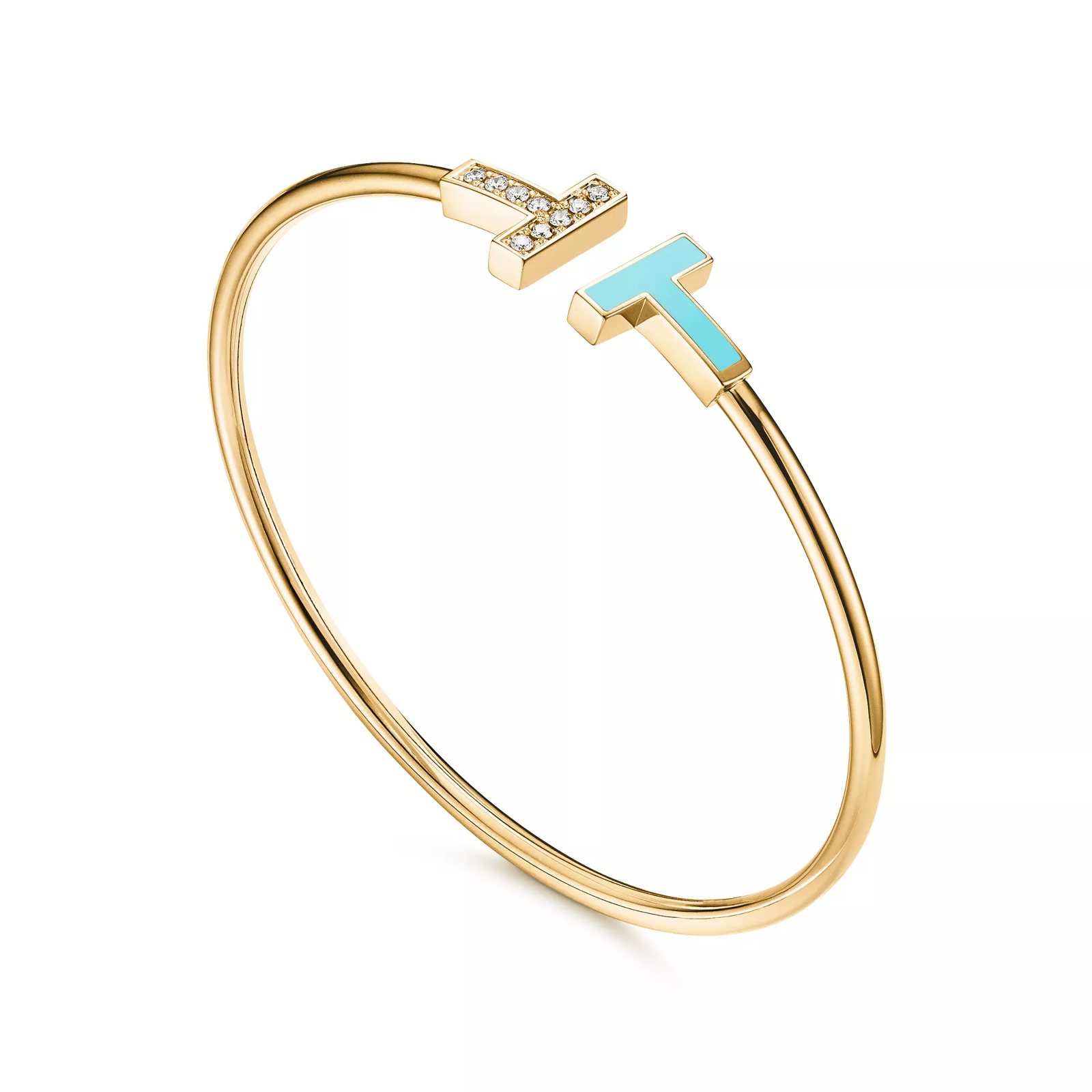 Wire Bracelet in Yellow Gold with Turquoise and Diamonds