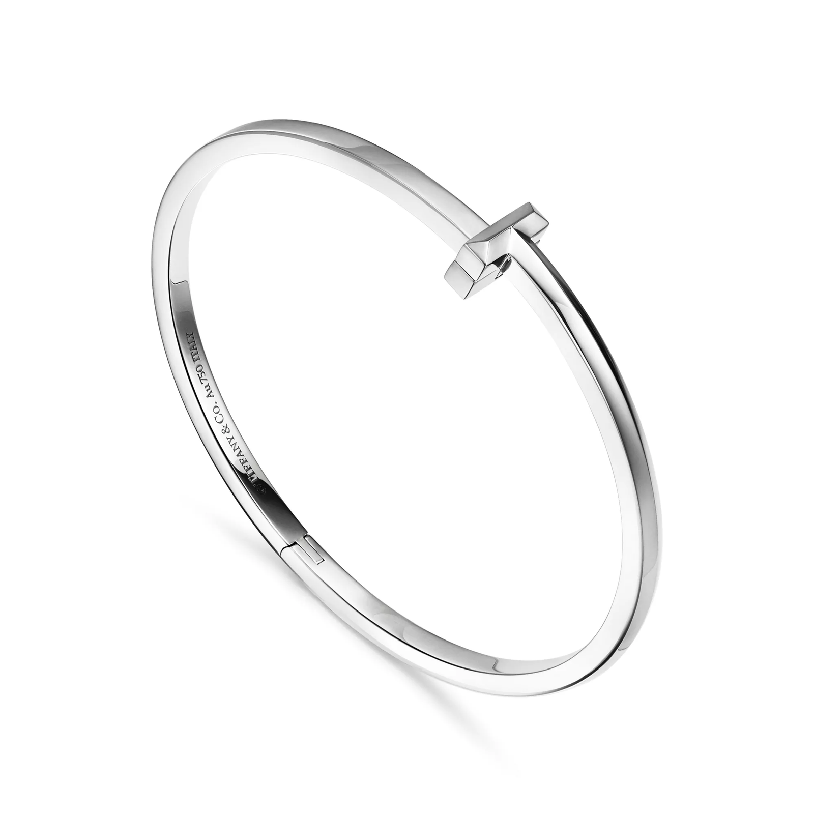 T1 Narrow Hinged Bangle in White Gold