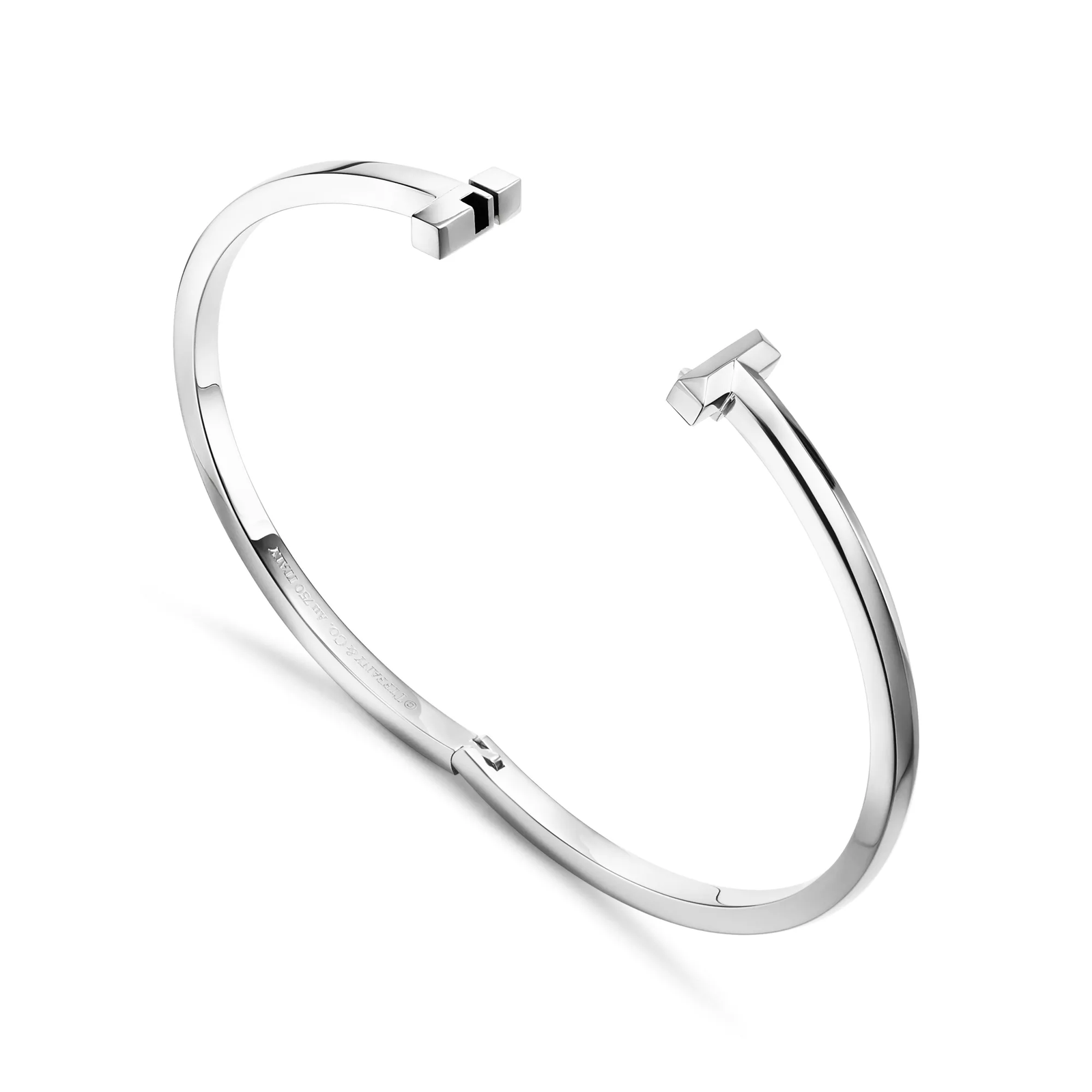 T1 Narrow Hinged Bangle in White Gold