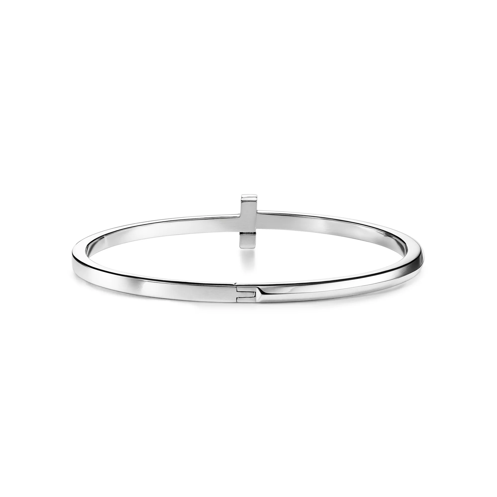 T1 Narrow Hinged Bangle in White Gold