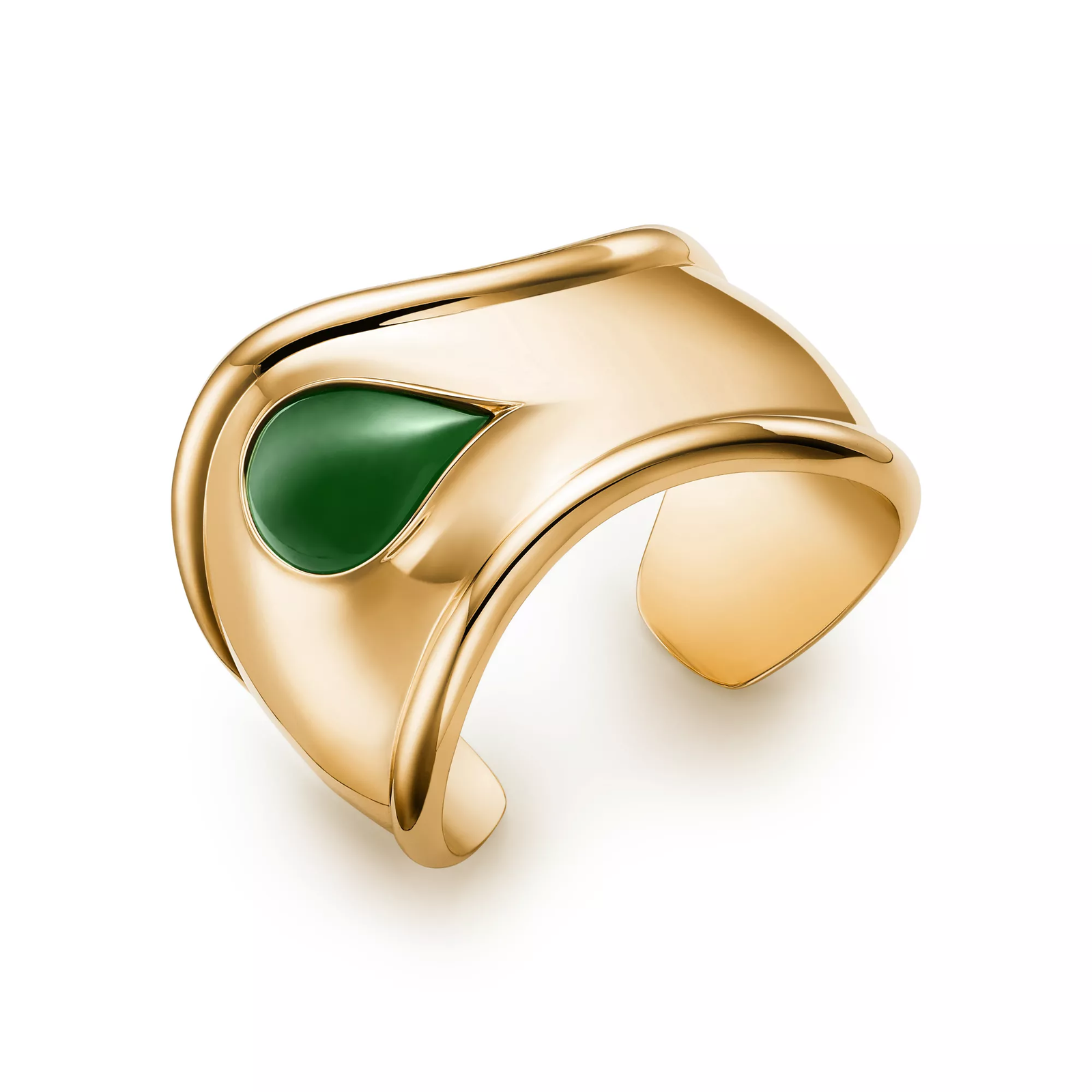 Small Bone Cuff in Yellow Gold with Green Nephrite Jade