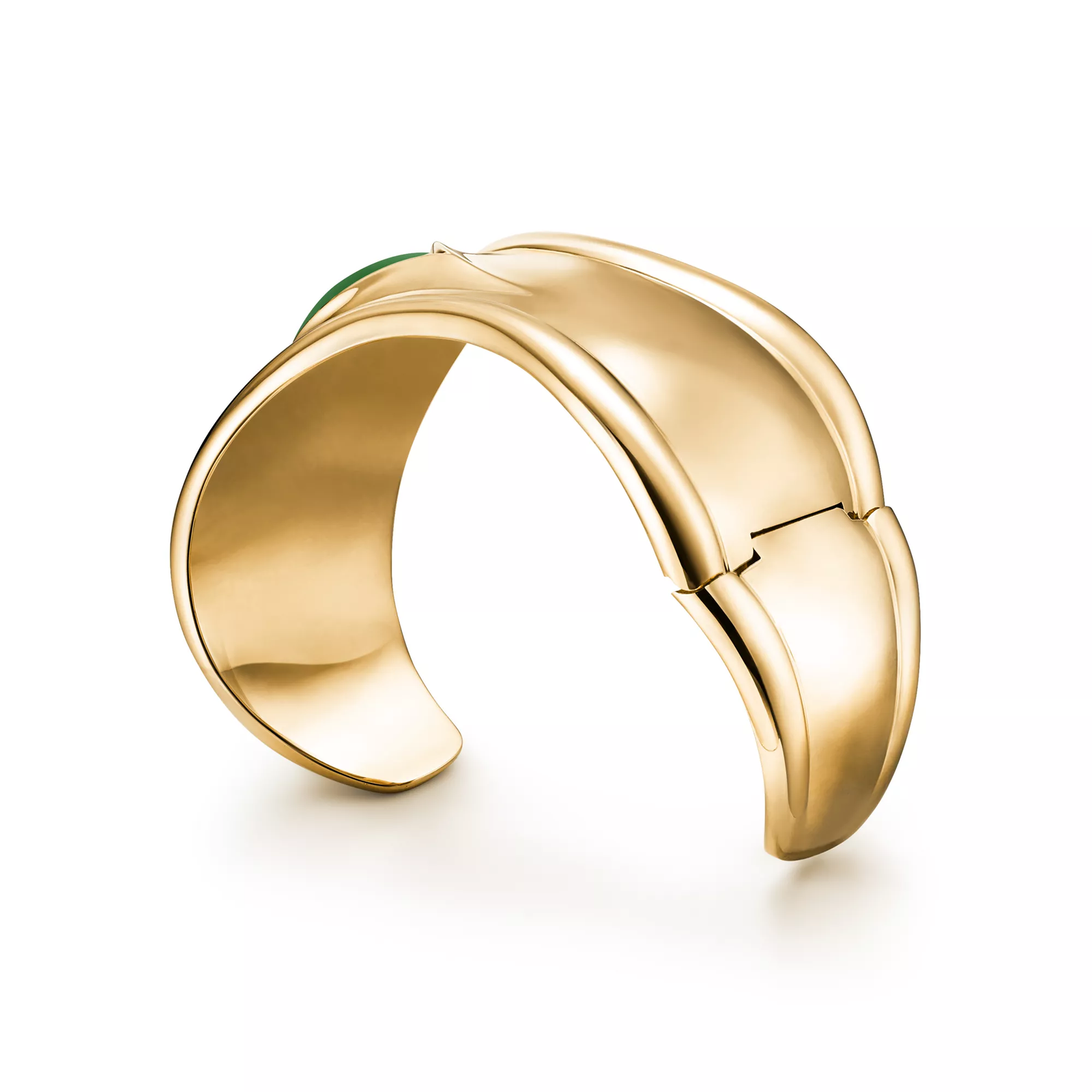 Small Bone Cuff in Yellow Gold with Green Nephrite Jade
