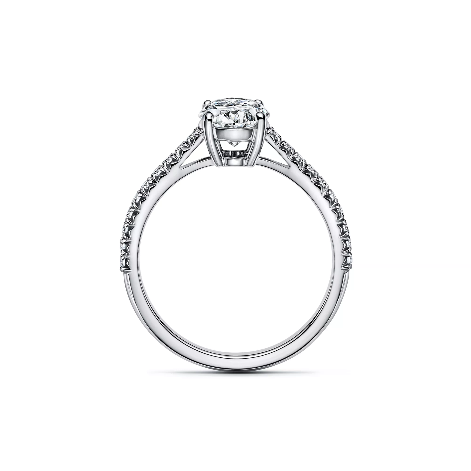 Oval Brilliant Engagement Ring with a Pave Diamond Band in Platinum