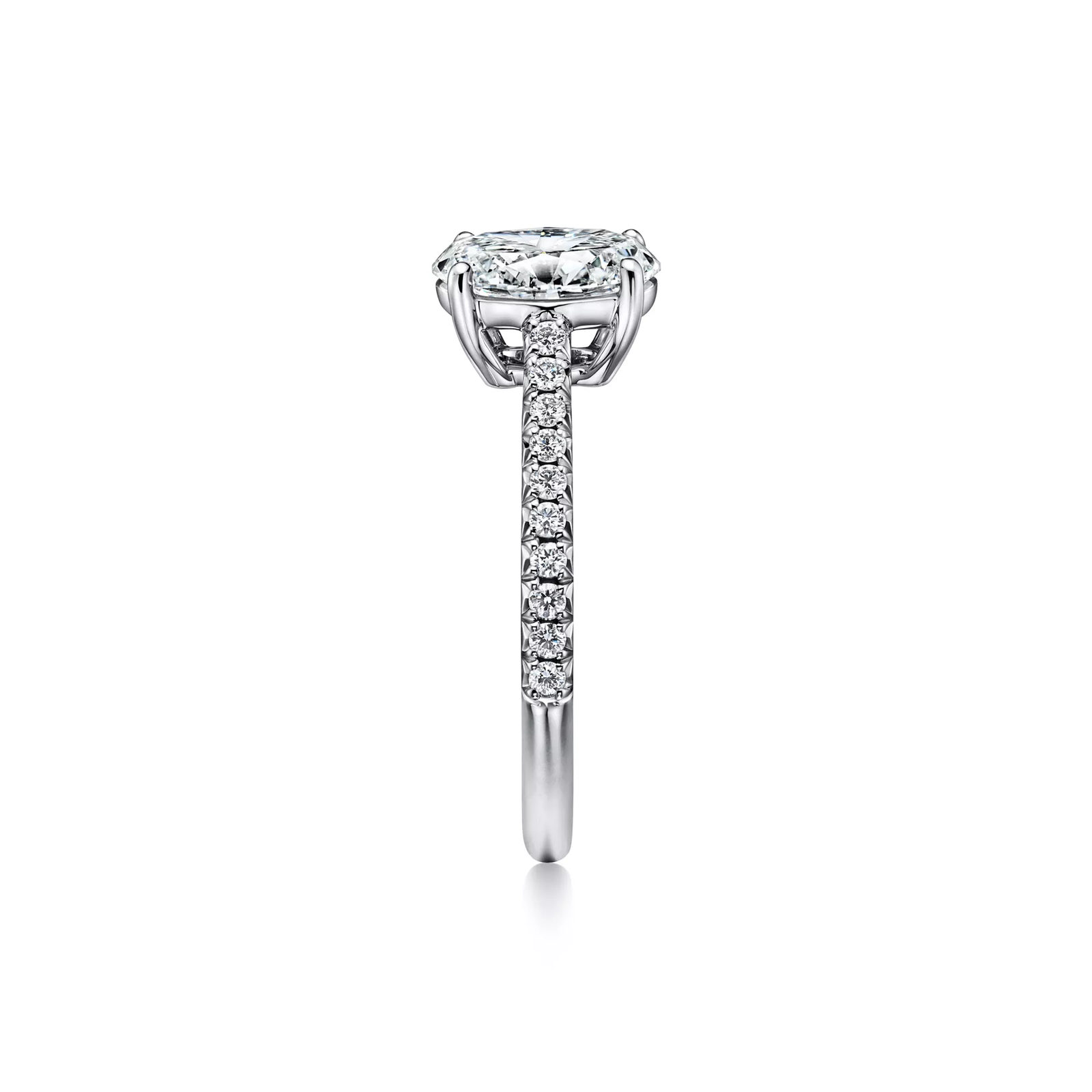 Oval Brilliant Engagement Ring with a Pave Diamond Band in Platinum