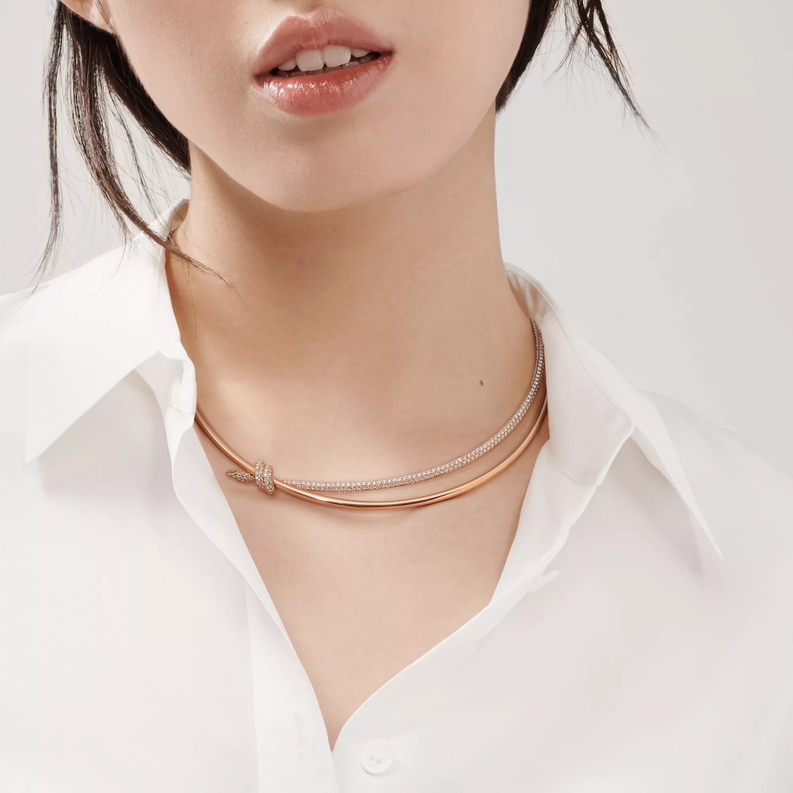 Double Row Necklace in Rose Gold with Diamonds