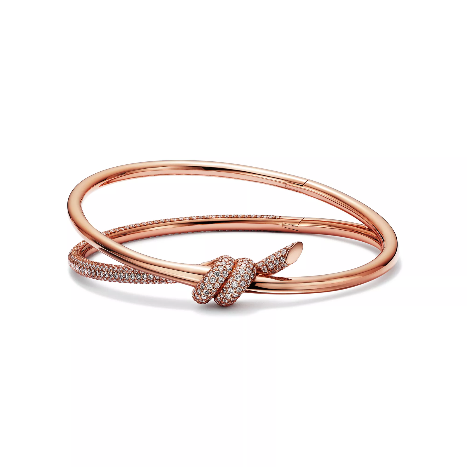 Double Row Hinged Bangle in Rose Gold with Diamonds