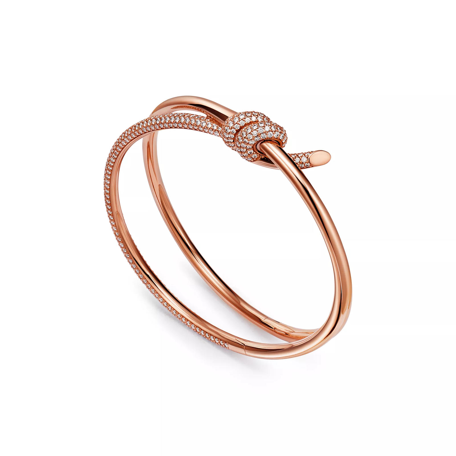 Double Row Hinged Bangle in Rose Gold with Diamonds