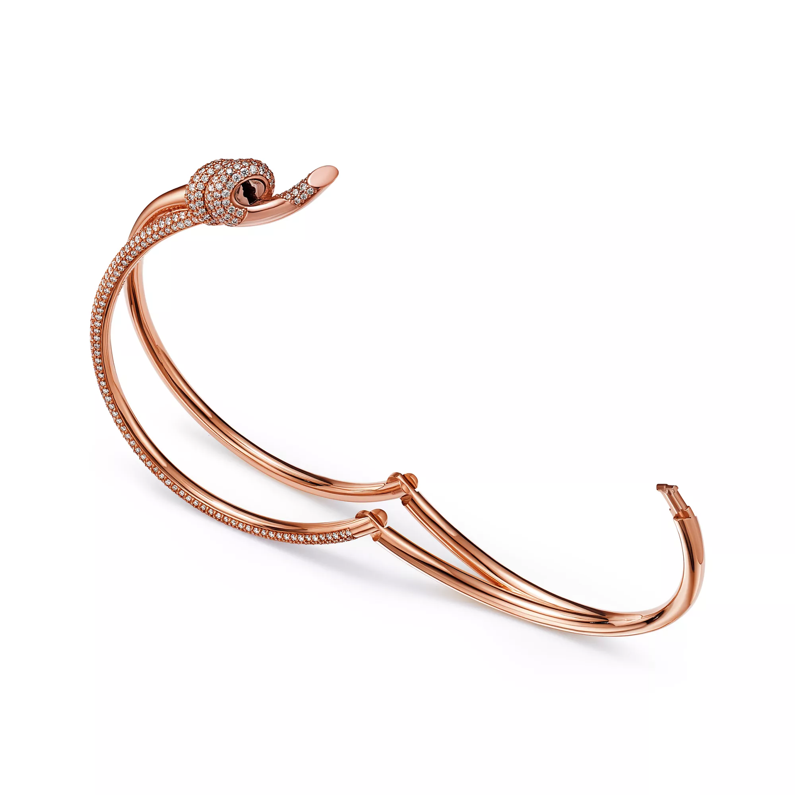Double Row Hinged Bangle in Rose Gold with Diamonds