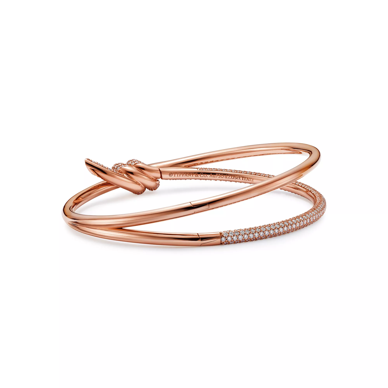 Double Row Hinged Bangle in Rose Gold with Diamonds