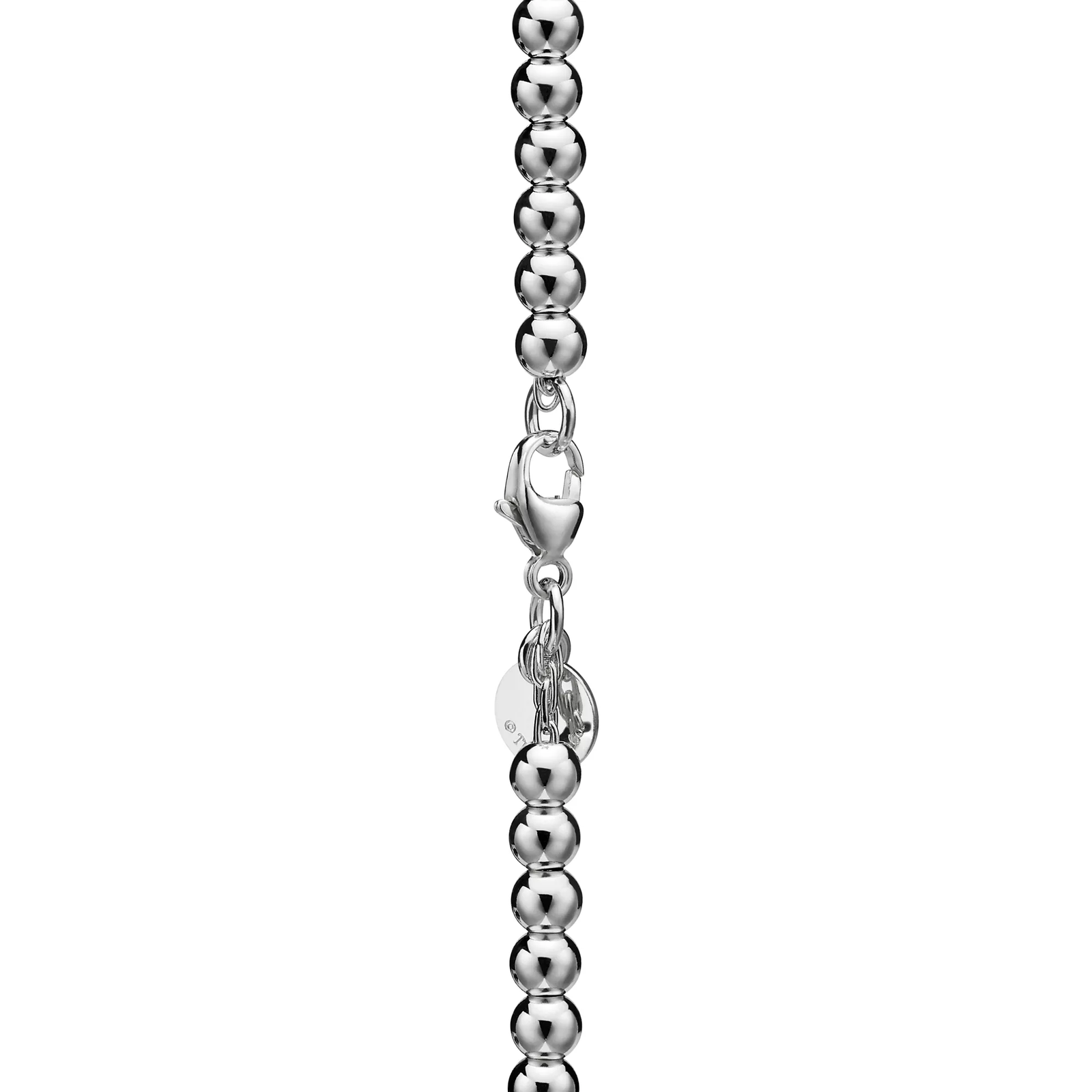 Pink Mini Heart Bead Bracelet in Silver with a Diamond, 4 mm