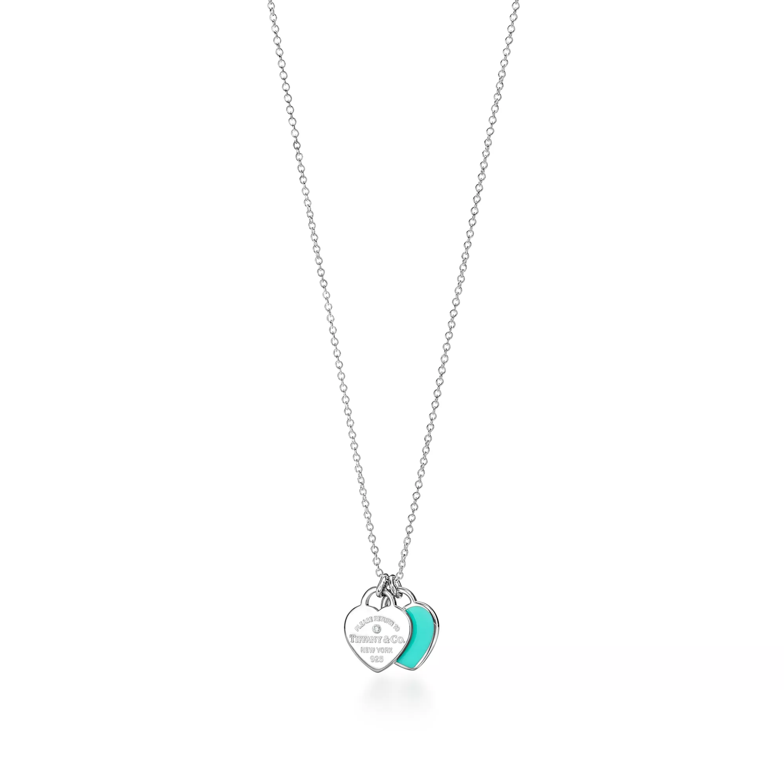 Heart Pendant in Silver, Tiffany Blue with a Diamond, Mini