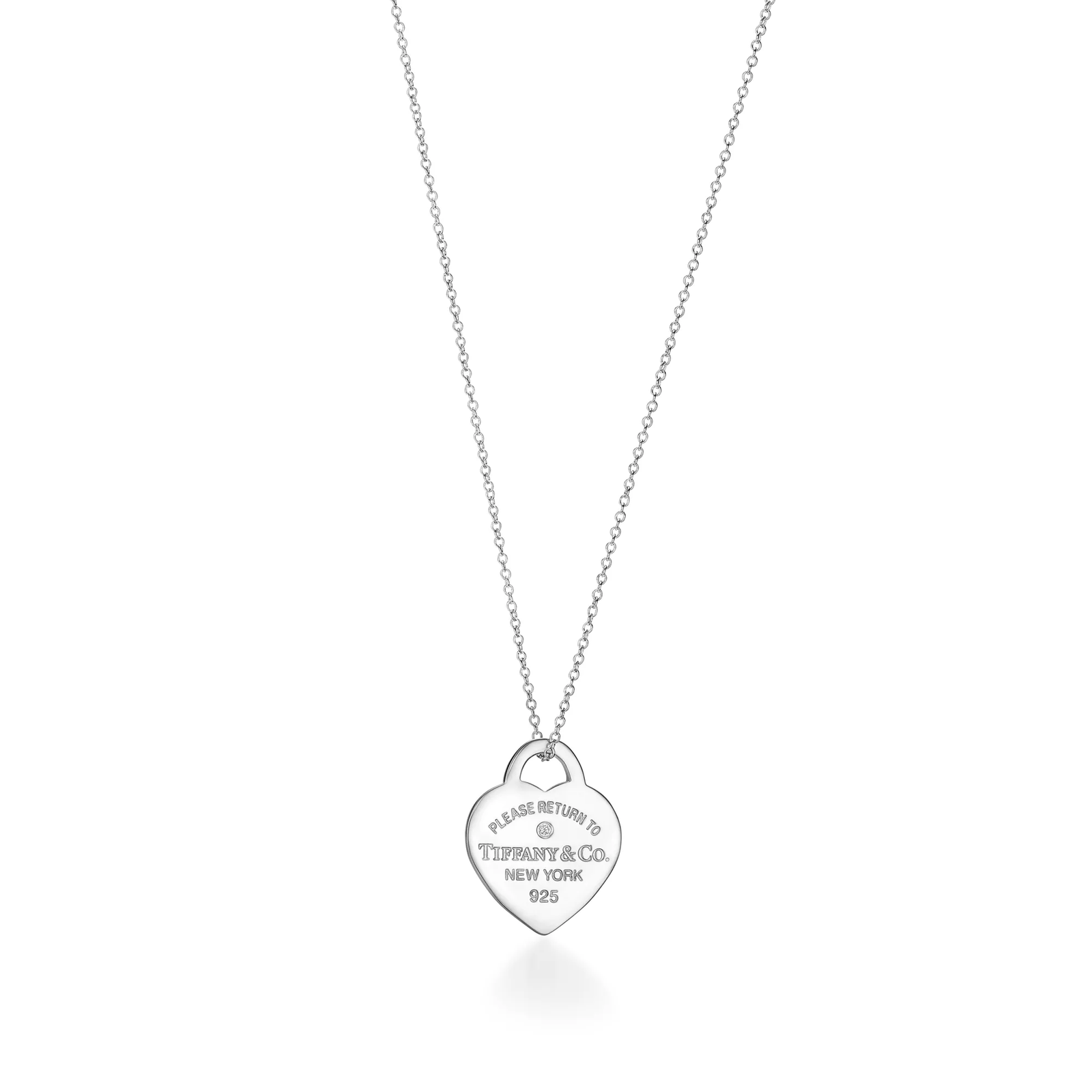 Heart Tag Pendant in Sterling Silver with a Diamond, Small