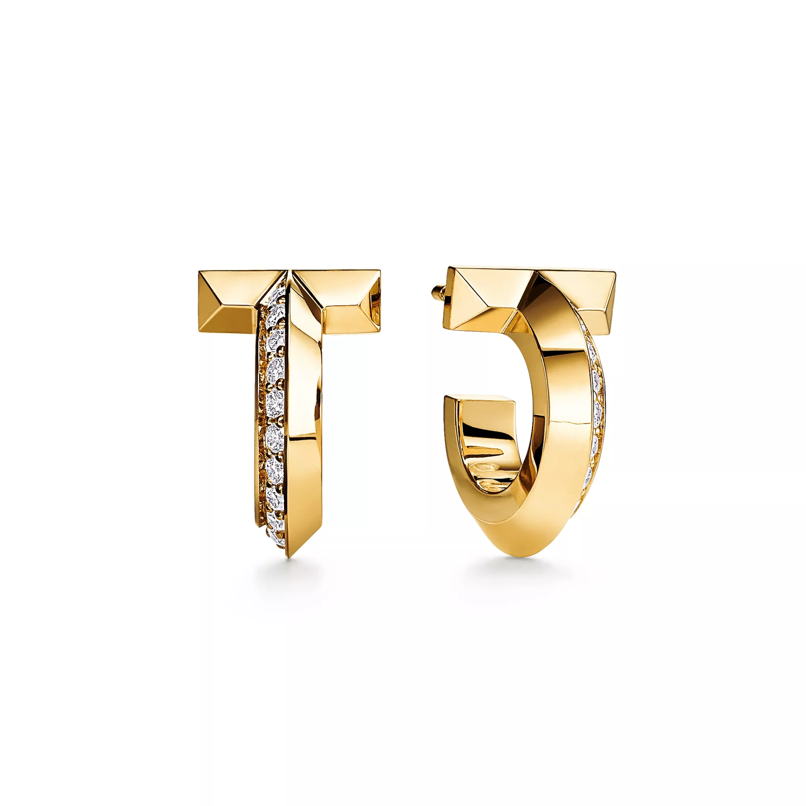 T1 Hoop Earrings in Yellow Gold with Diamonds