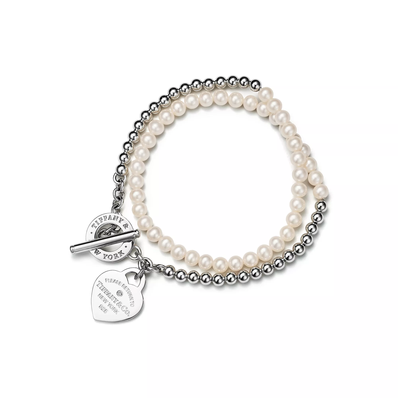 Wrap Bead Bracelet in Silver with Pearls and a Diamond, Small