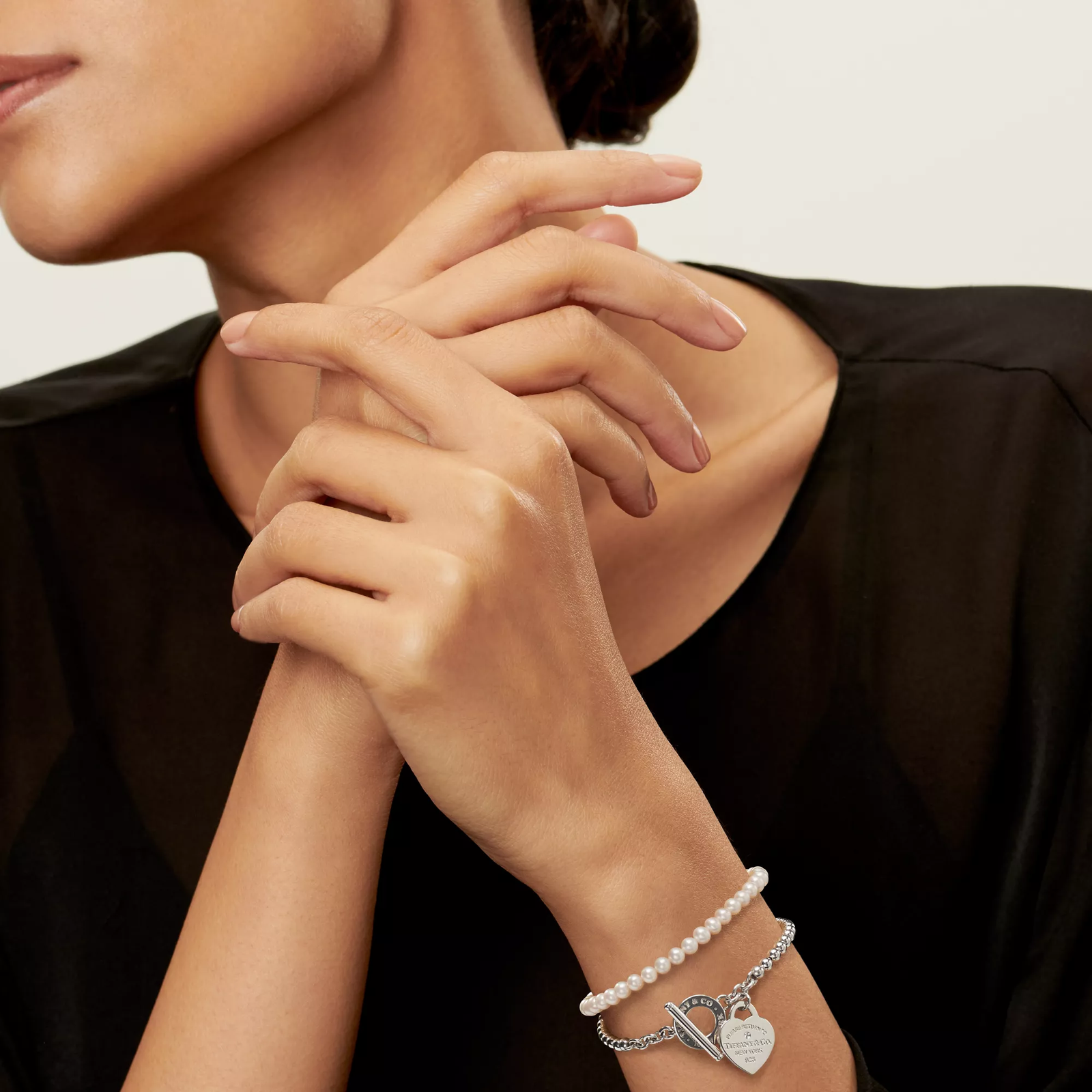 Wrap Bead Bracelet in Silver with Pearls and a Diamond, Small