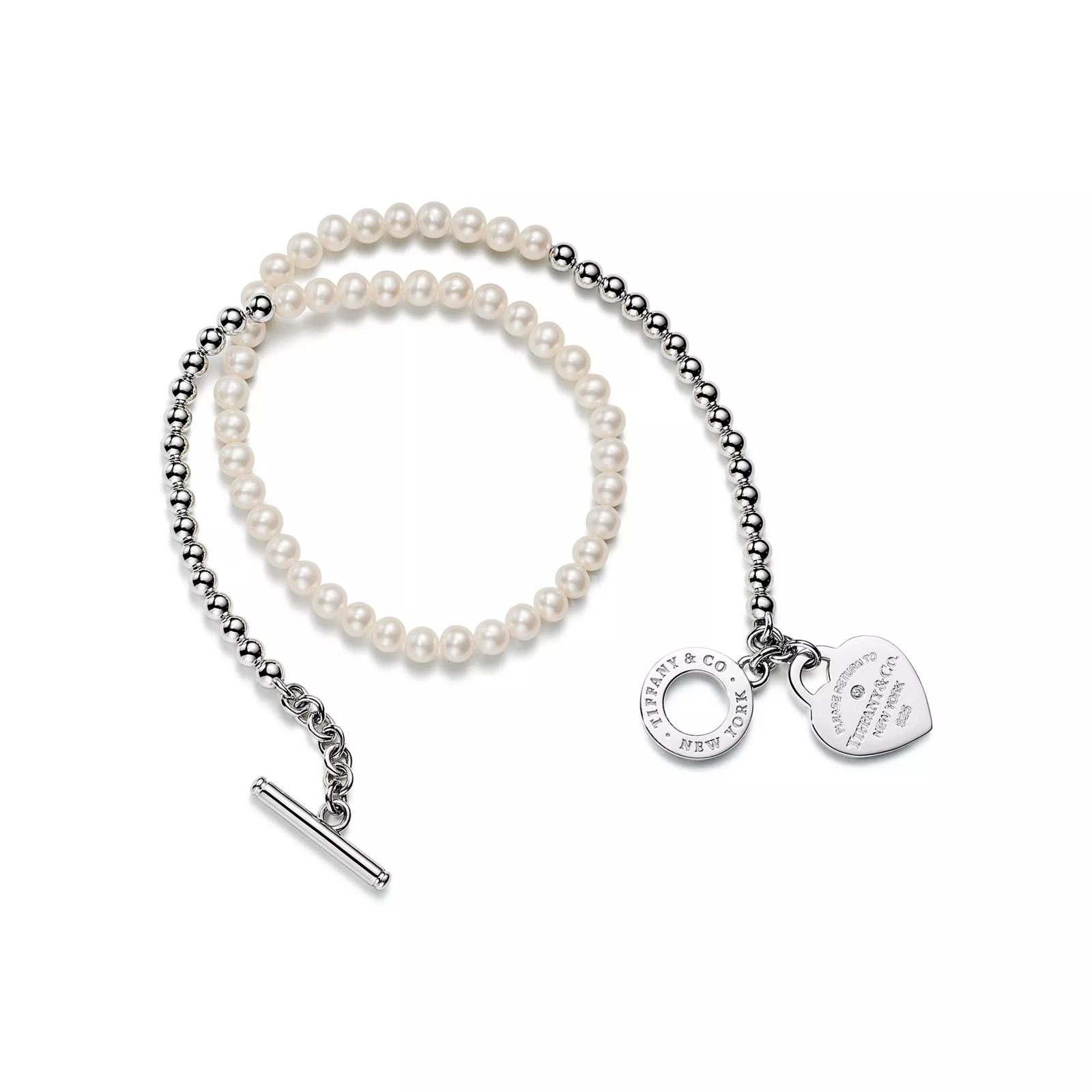 Wrap Bead Bracelet in Silver with Pearls and a Diamond, Small